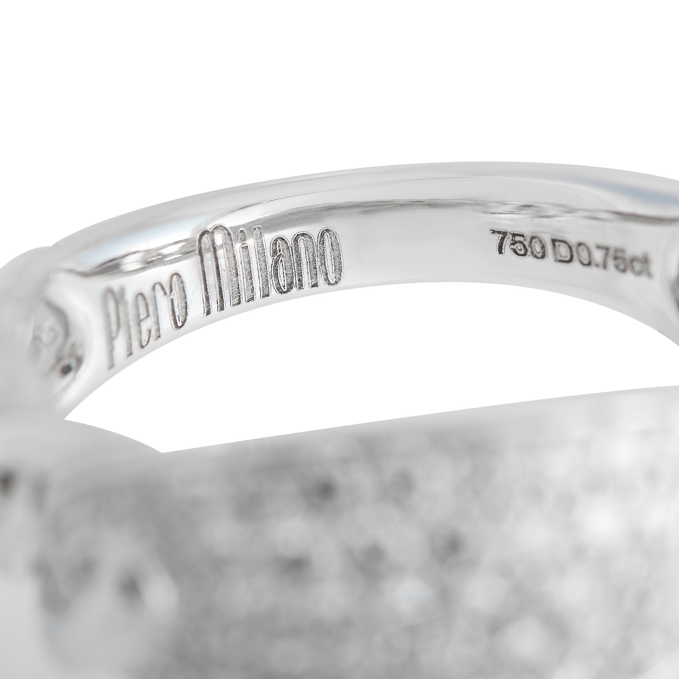 Round Cut Piero Milano 18K White Gold 0.80 Ct Diamond Ring
