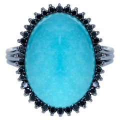 Piero Milano 18K White Gold Diamond and Turquoise Ring Sz 7