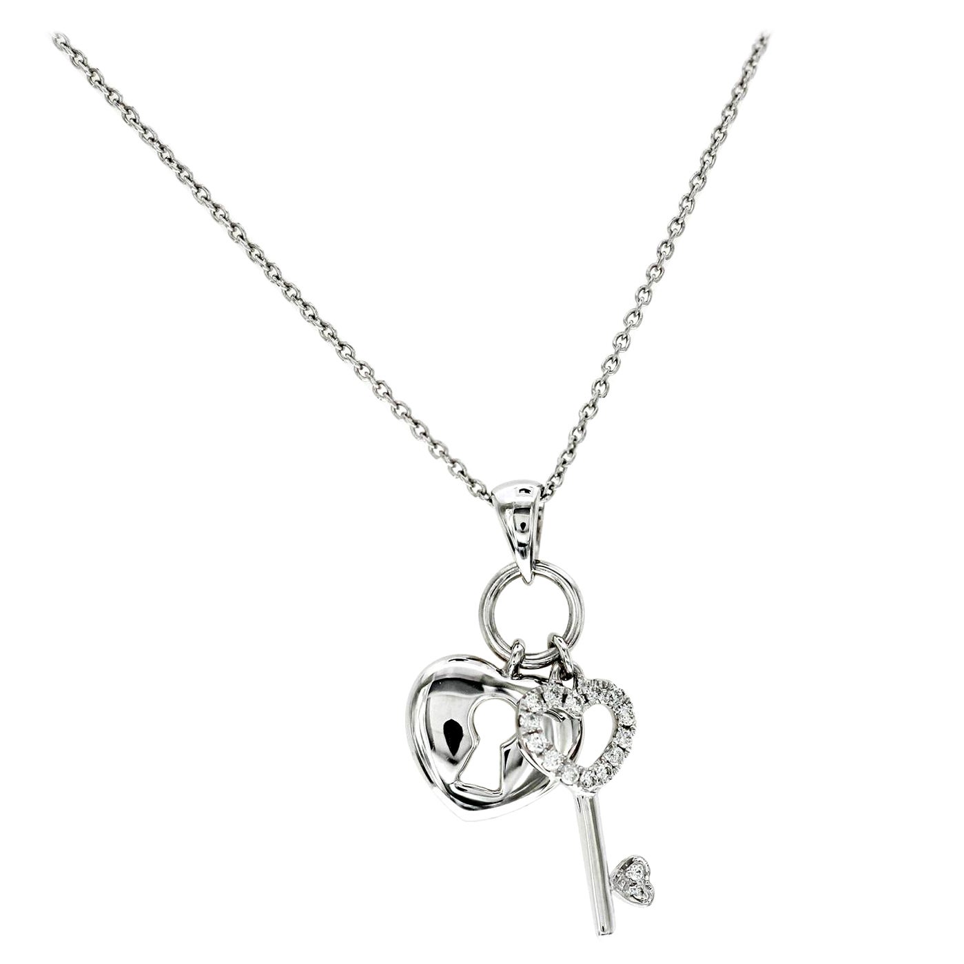 Collana Cuore e Chiave di Piero Milano in oro bianco 18 carati con diamante in vendita