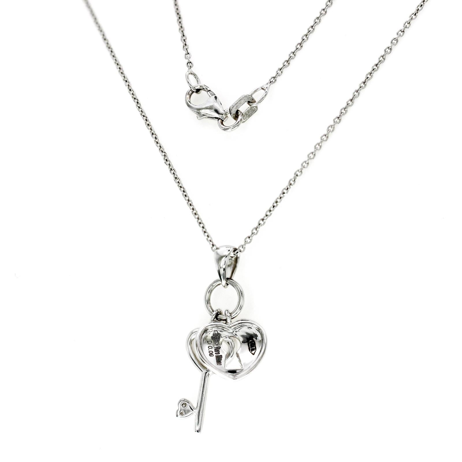 Collana Cuore e Chiave di Piero Milano in oro bianco 18 carati con diamante In condizioni Nuovo in vendita a Los Angeles, CA