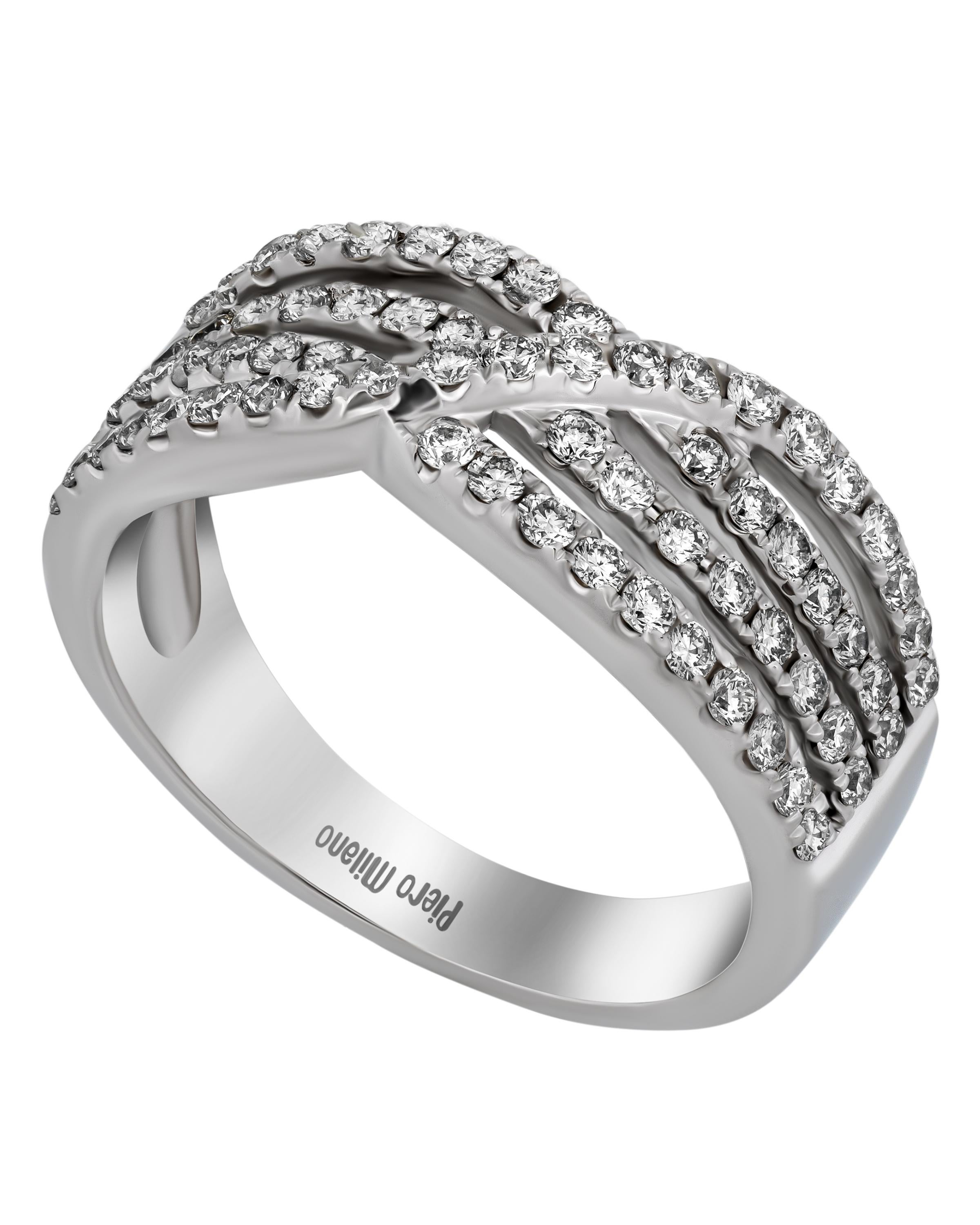 Contemporary Piero Milano 18K White Gold Diamond Ring Sz 5.75 For Sale