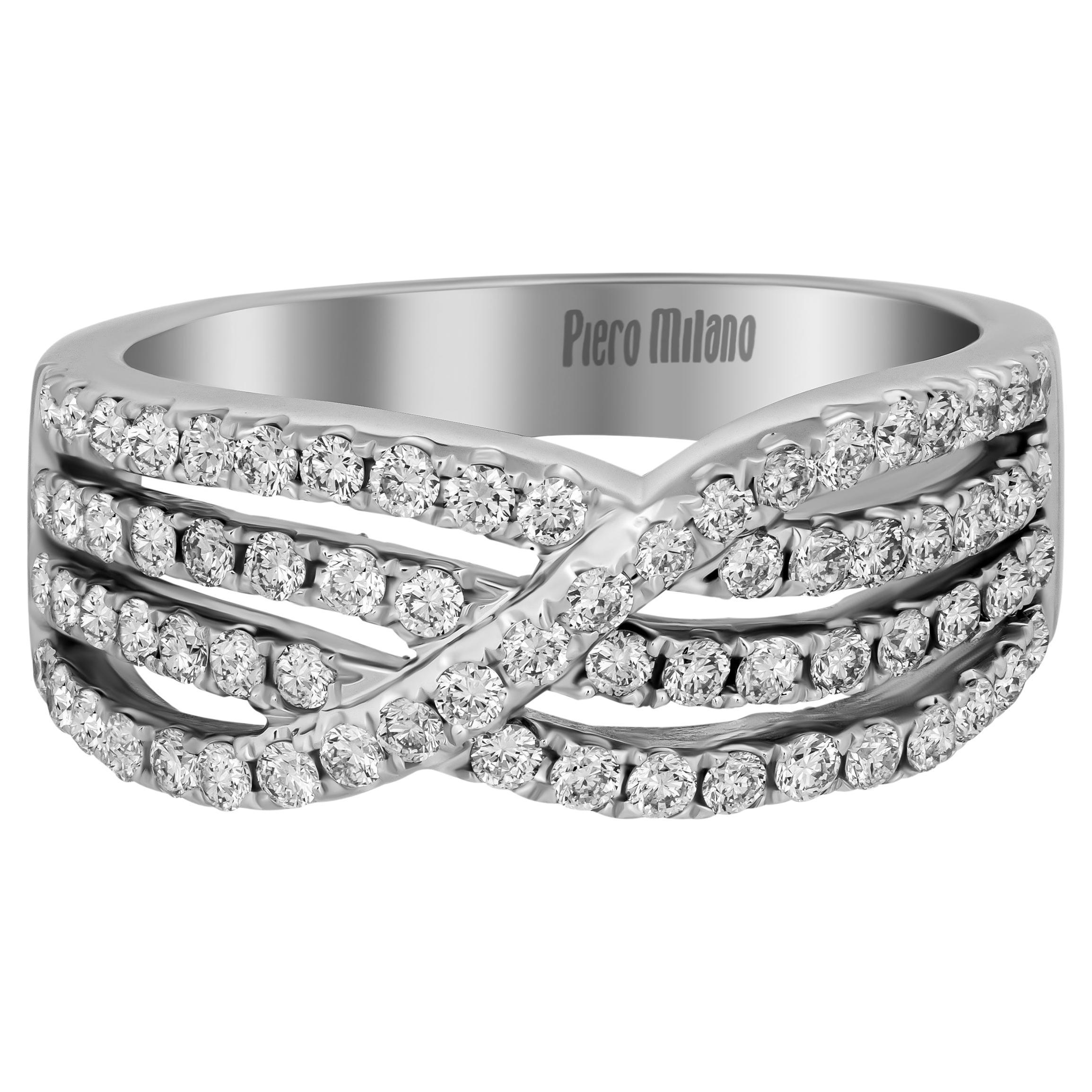 Piero Milano 18K White Gold Diamond Ring Sz 5.75 For Sale