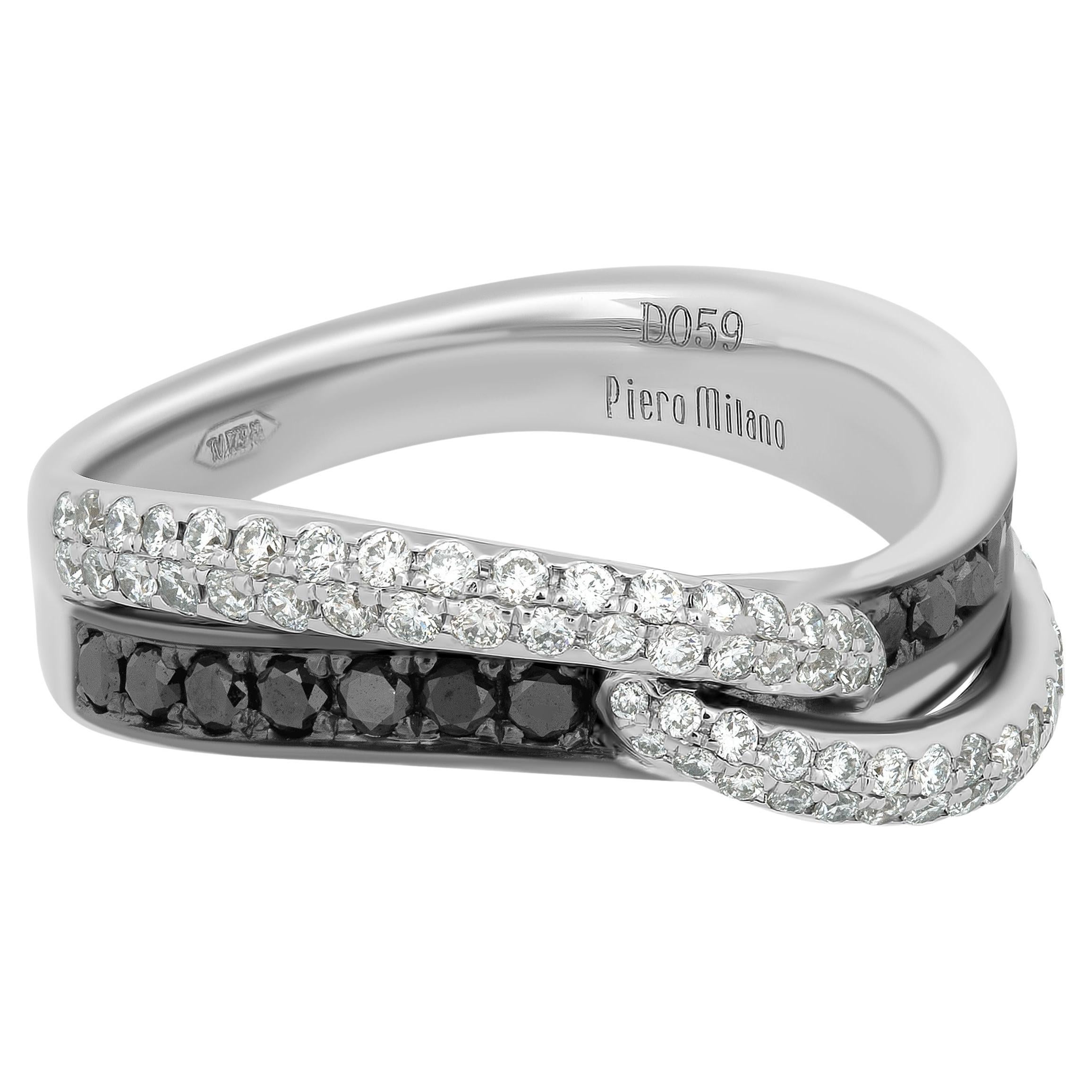 Piero Milano 18K White Gold Diamond Ring Sz 6 For Sale