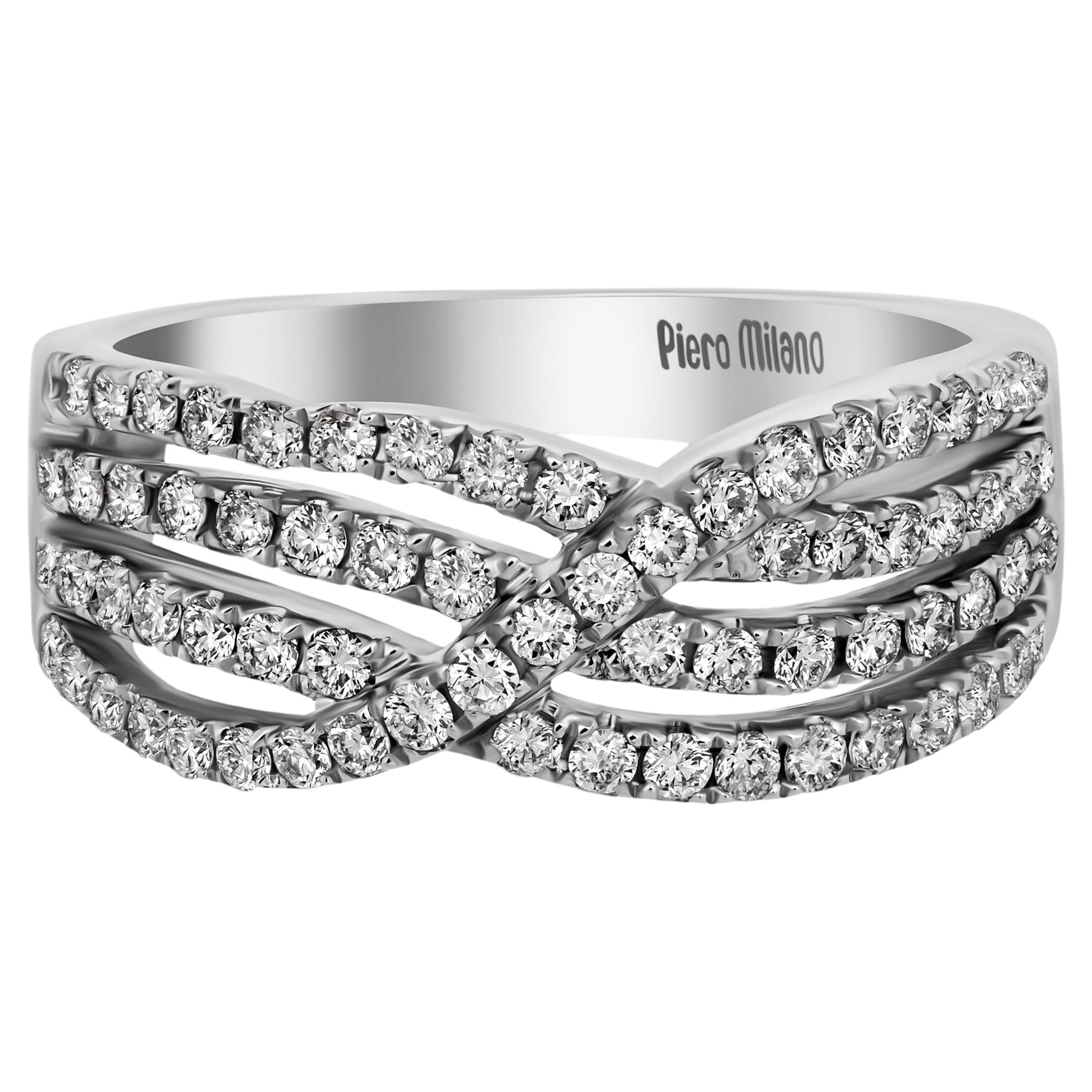 Piero Milano, bague en or blanc 18 carats et diamants, taille 6 en vente