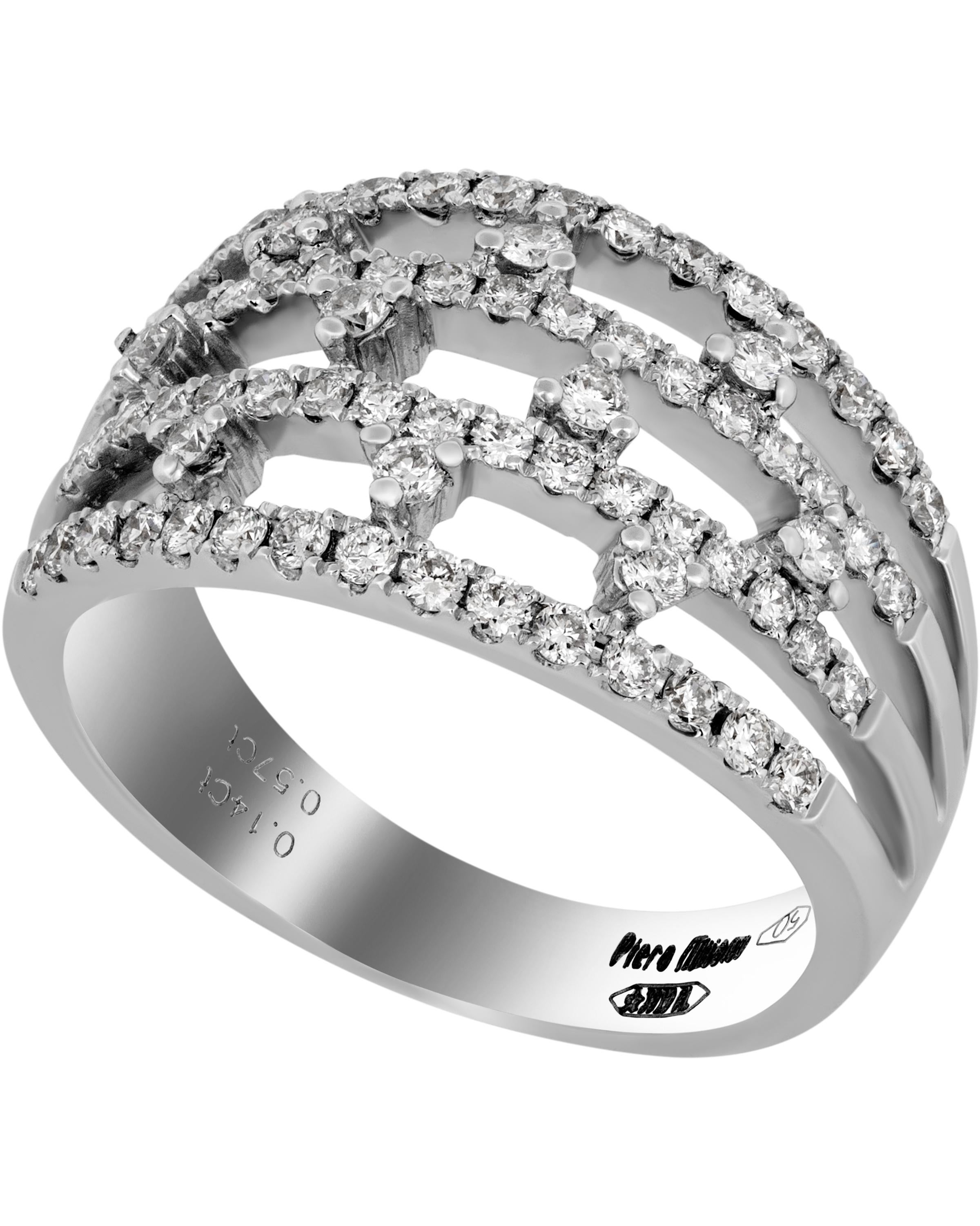 Contemporary Piero Milano 18K White Gold Diamond Ring Sz 6.5 For Sale