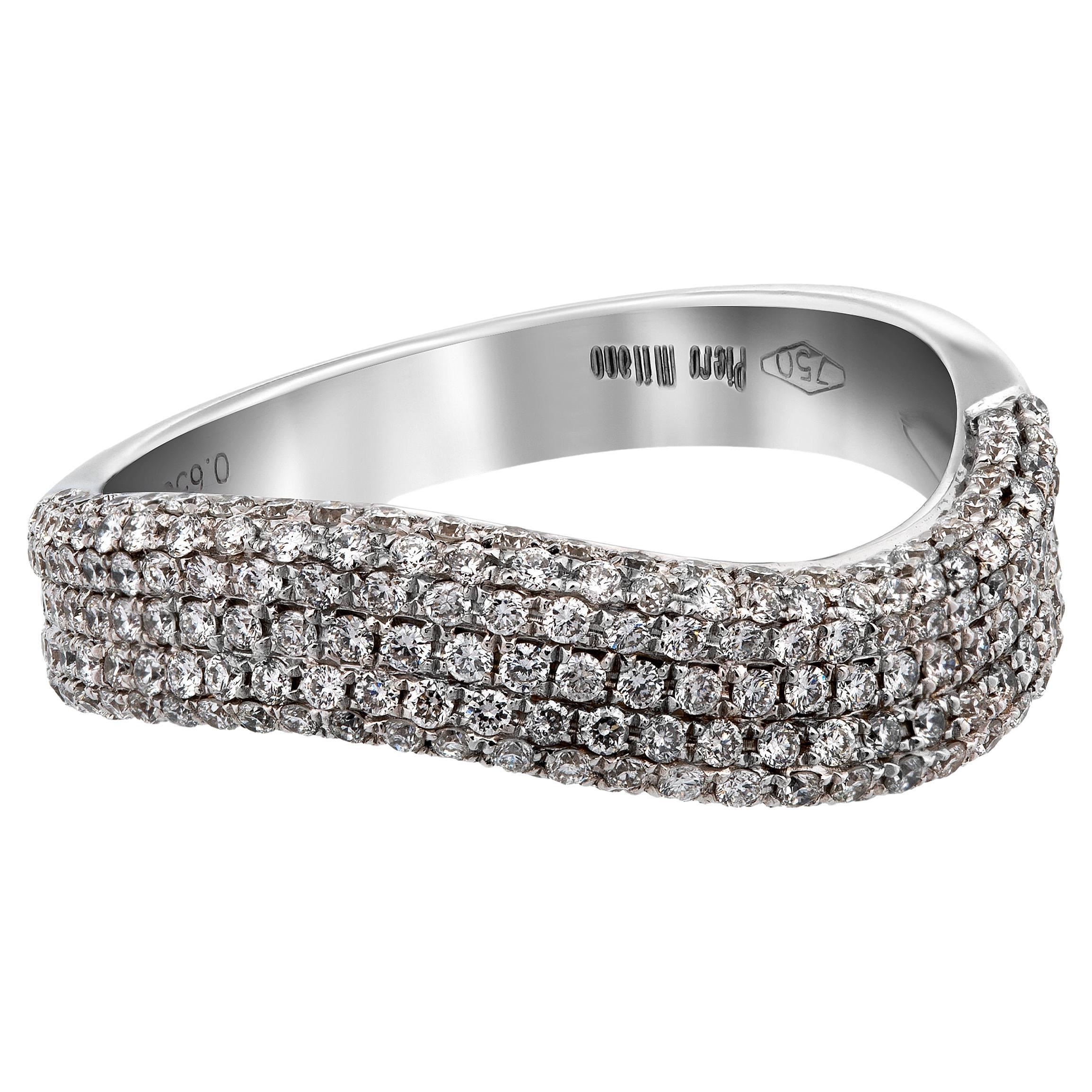 Piero Milano, bague en or blanc 18 carats avec diamants, taille 6,5