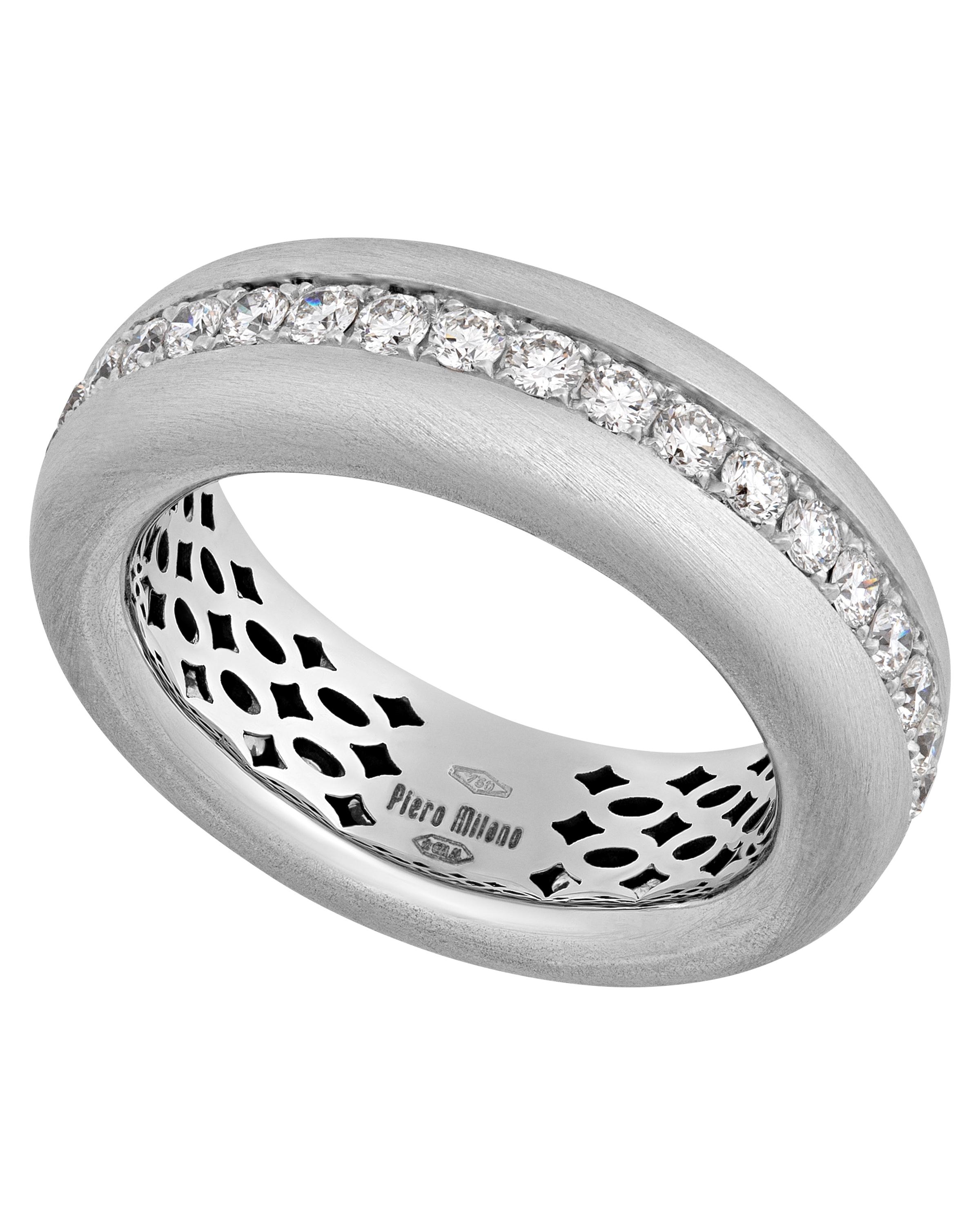 Contemporary Piero Milano 18K White Gold Diamond Ring Sz 6.75 For Sale
