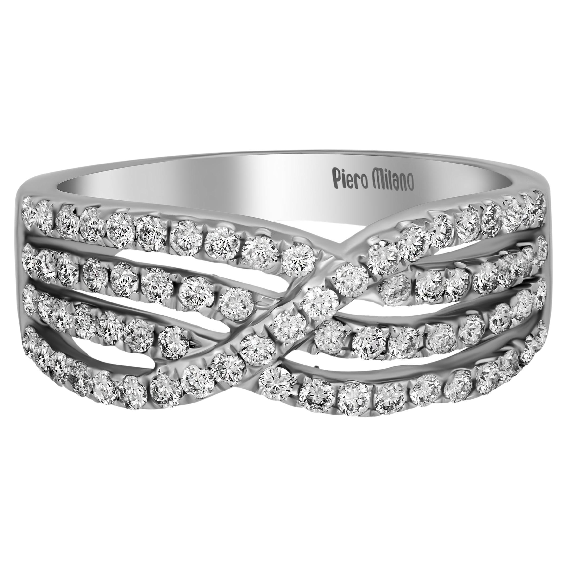 Piero Milano 18K White Gold Diamond Ring Sz 6.75 For Sale