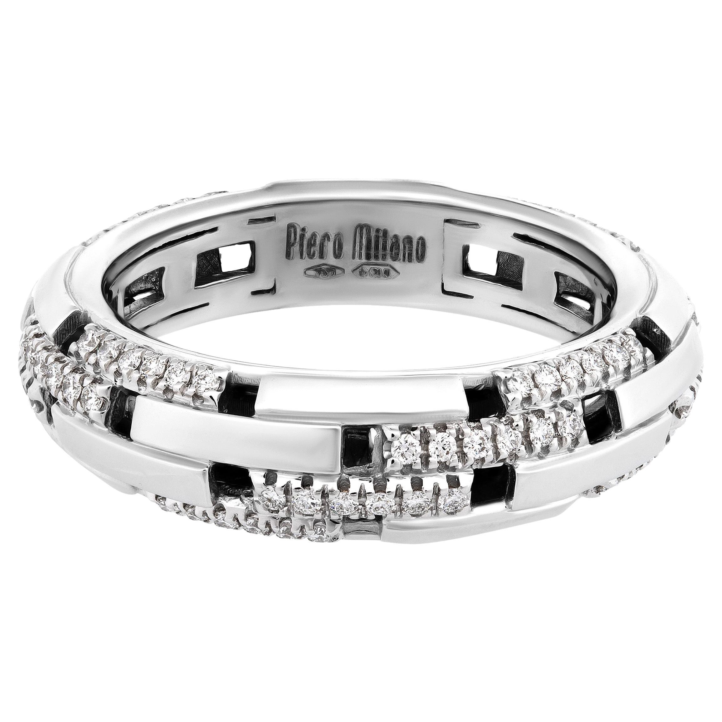 Piero Milano 18K White Gold Diamond Ring Sz 7 For Sale