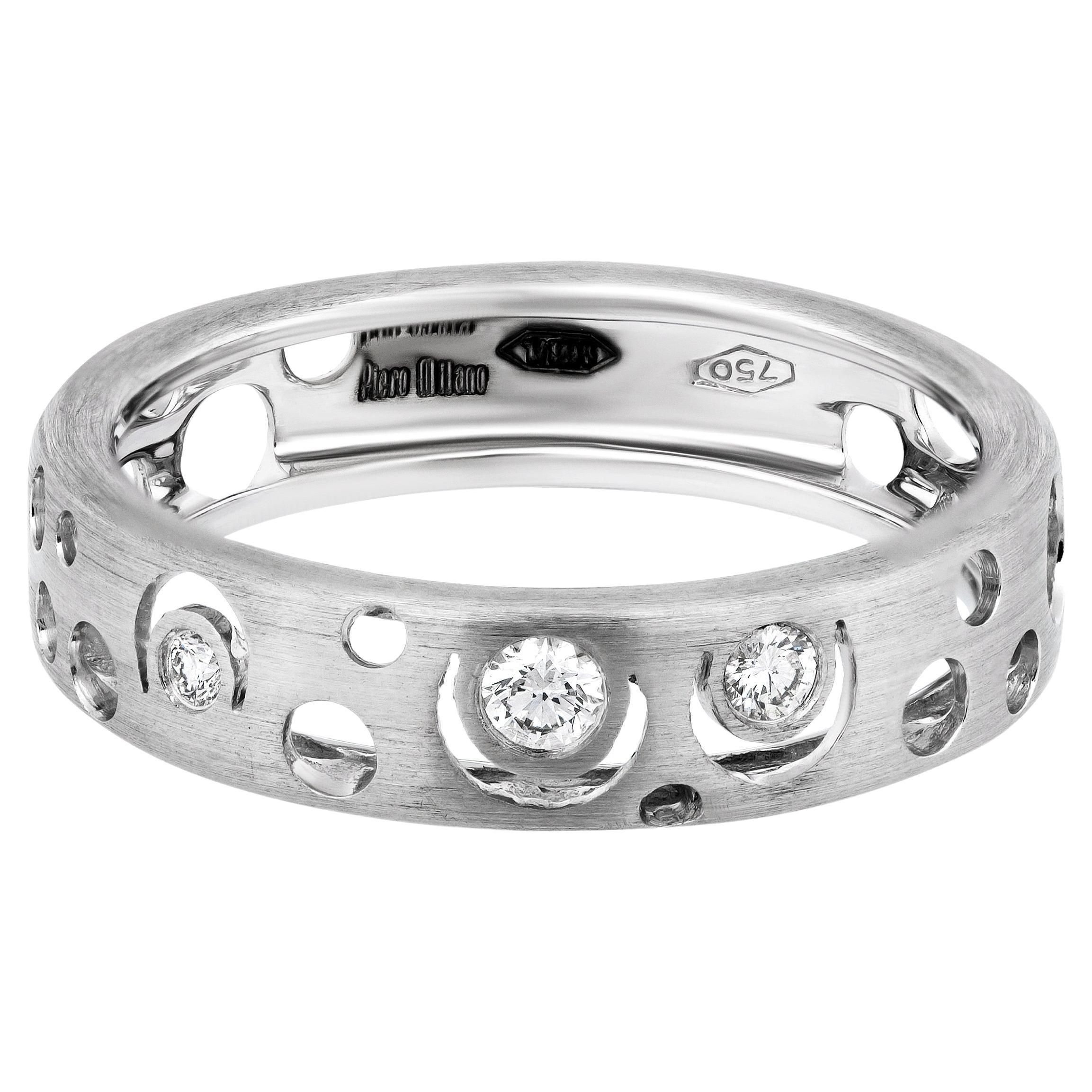 Piero Milano, bague en or blanc 18 carats avec diamants, taille 7,5