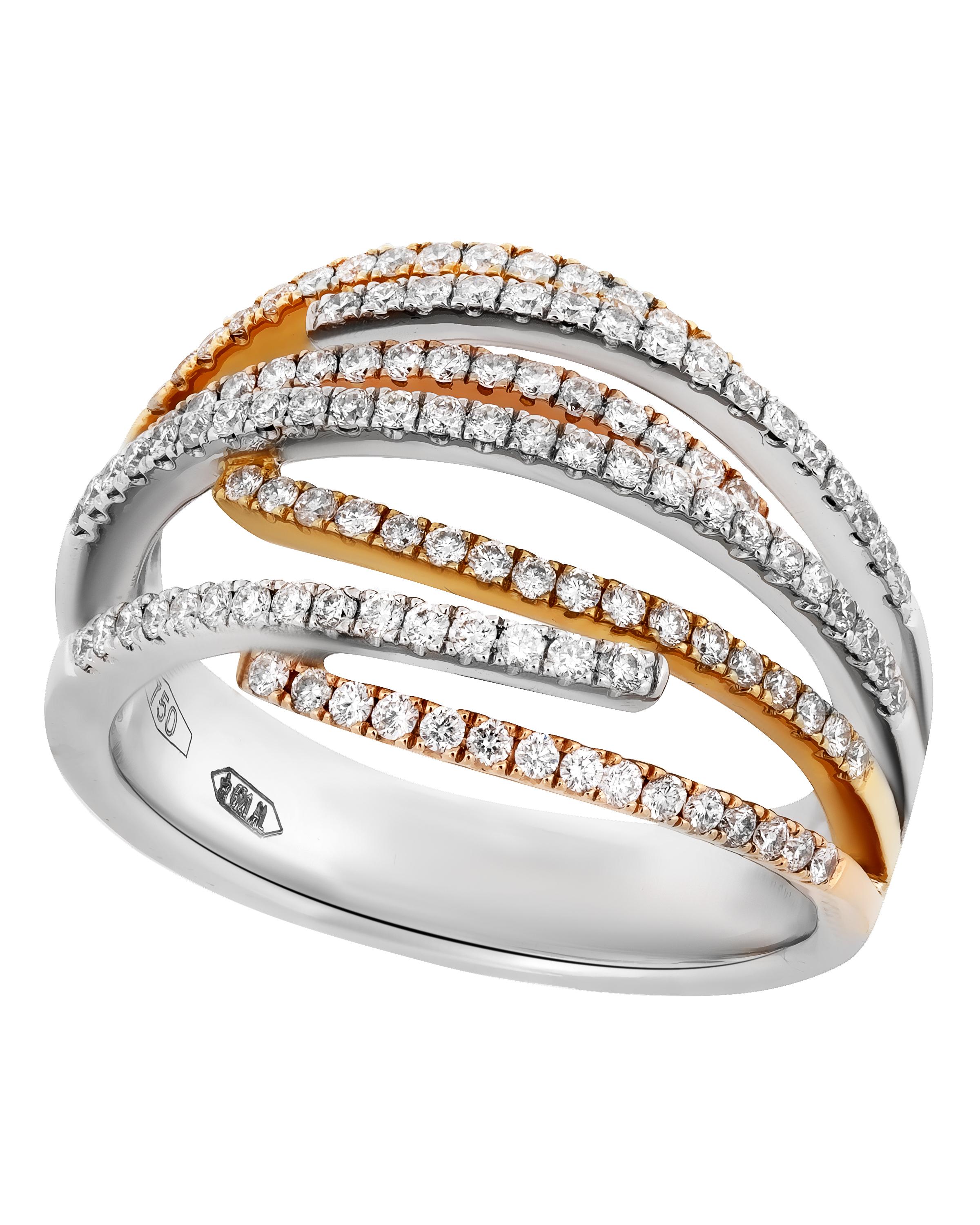 Contemporary Piero Milano 18K White, Rose & Yellow Gold Diamond Ring Sz 6.75 For Sale