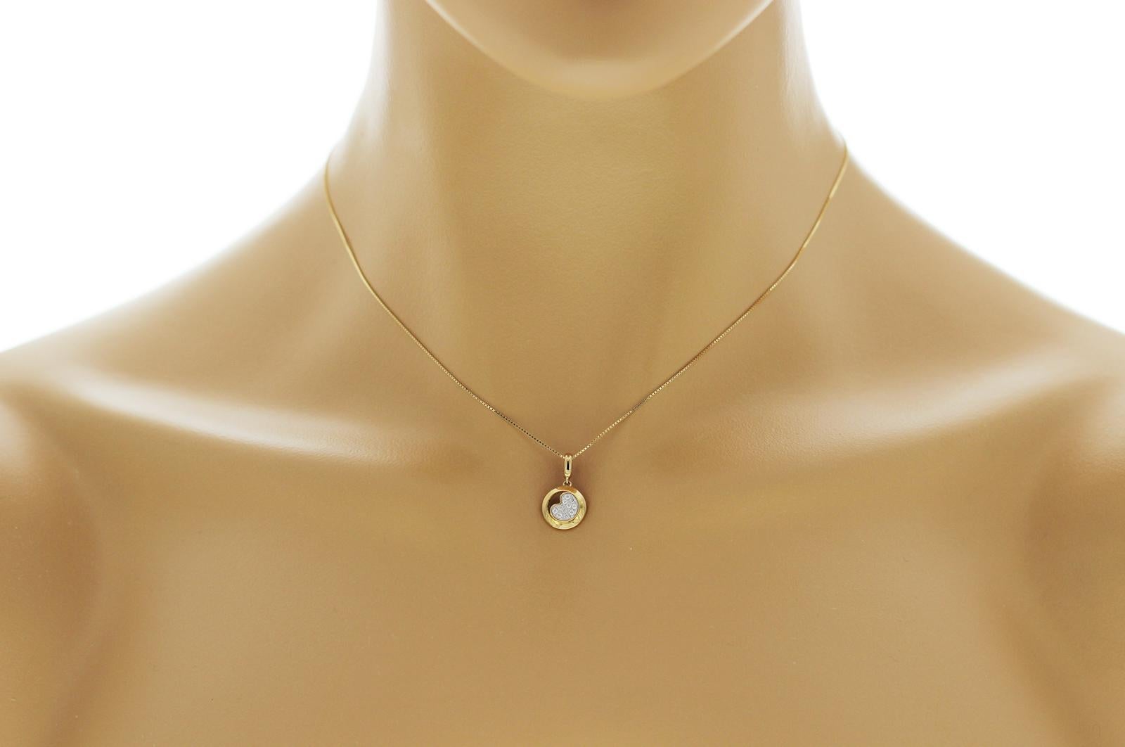 100% Authentic, 100% Customer Satisfaction

Pendant: 15 mm

Chain: 0.5 mm

Size: 16 Inches

Metal: 18K Yellow Gold

Hallmarks: 18K

Total Weight: 2.6 Grams

Stone Type: 0.06CT Diamonds G-H   V-SI

Condition: New

Estimated Price: $1350

Stock