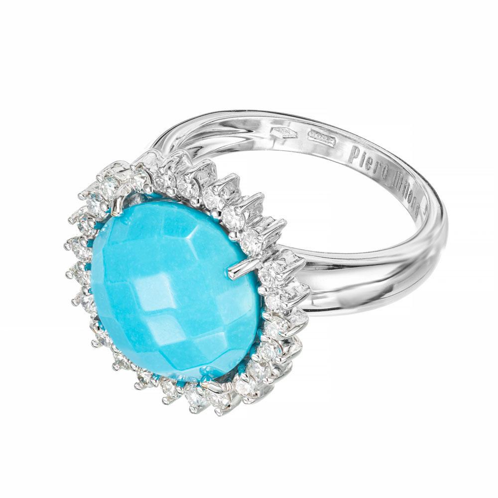 Women's Piero Milano .46 Carat Diamond Turquoise White Gold Cocktail Ring For Sale