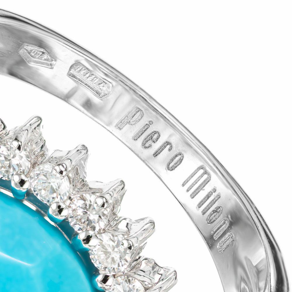 Piero Milano .46 Carat Diamond Turquoise White Gold Cocktail Ring For Sale 1