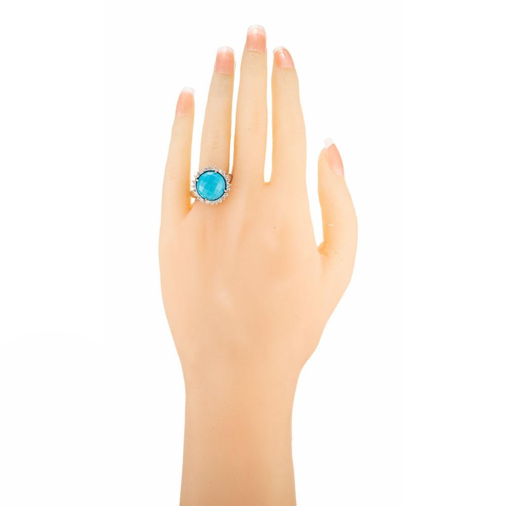 Piero Milano .46 Carat Diamond Turquoise White Gold Cocktail Ring For Sale 2