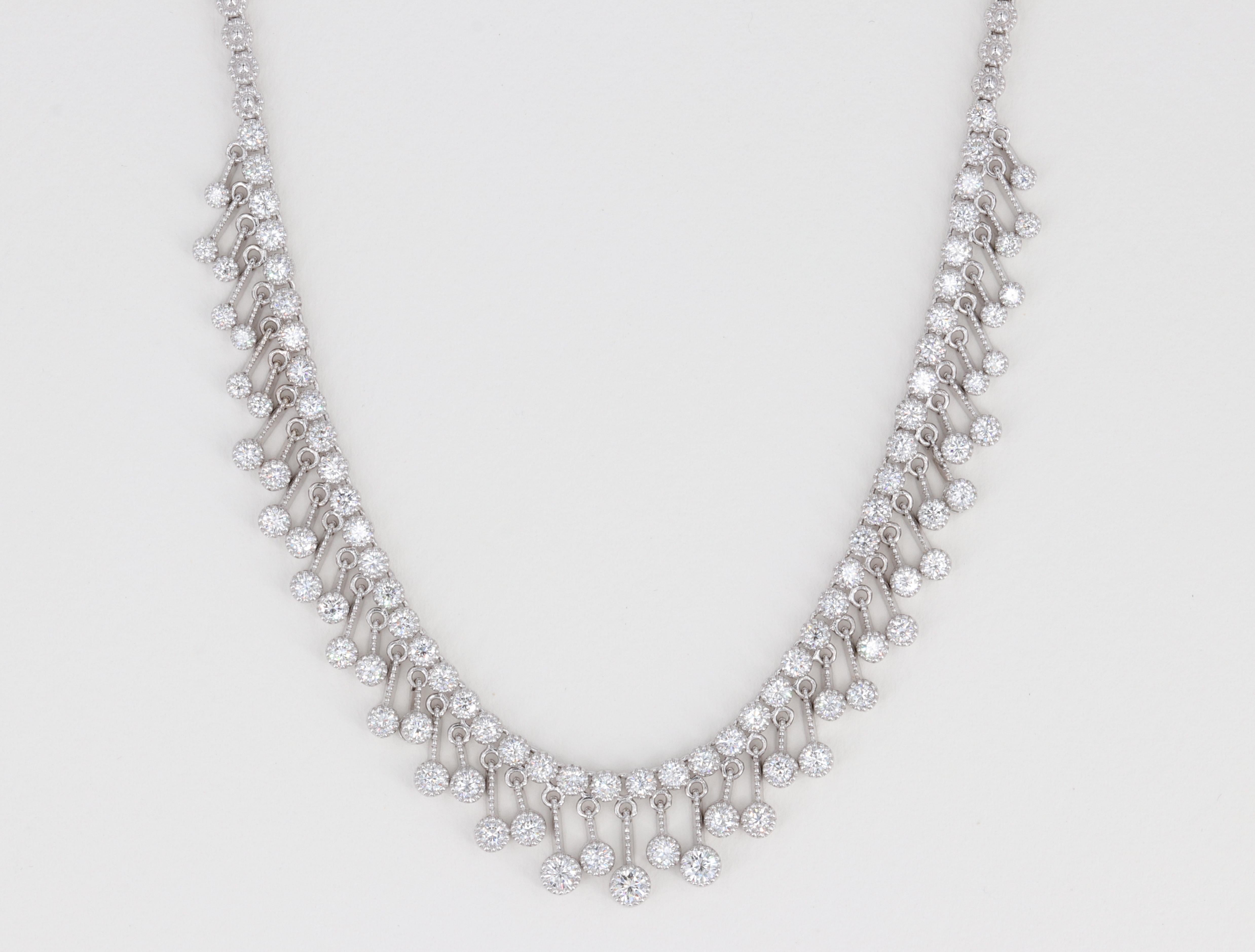 Piero Milano Diamond Necklace Containing Approximately 5 Carats of Fine White Diamonds Set in 18k White Gold.

Diamonds:

Weight - 95 stones = Approximately 5.00 Carats
Color - D to F
Clarities - VS plus 
Shape - Round Brilliant 

Necklace:

Length
