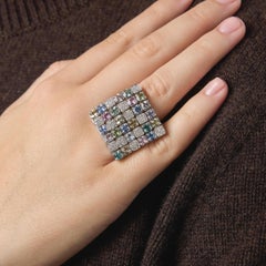 Anello Piero Milano in oro bianco 18k con zaffiro multicolore e diamante da 6,50 carati