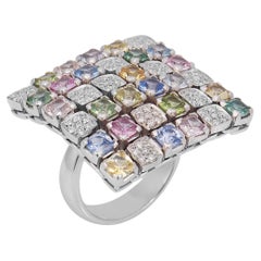 Anello Piero Milano in oro bianco 18k con zaffiro multicolore e diamante da 6,50 carati