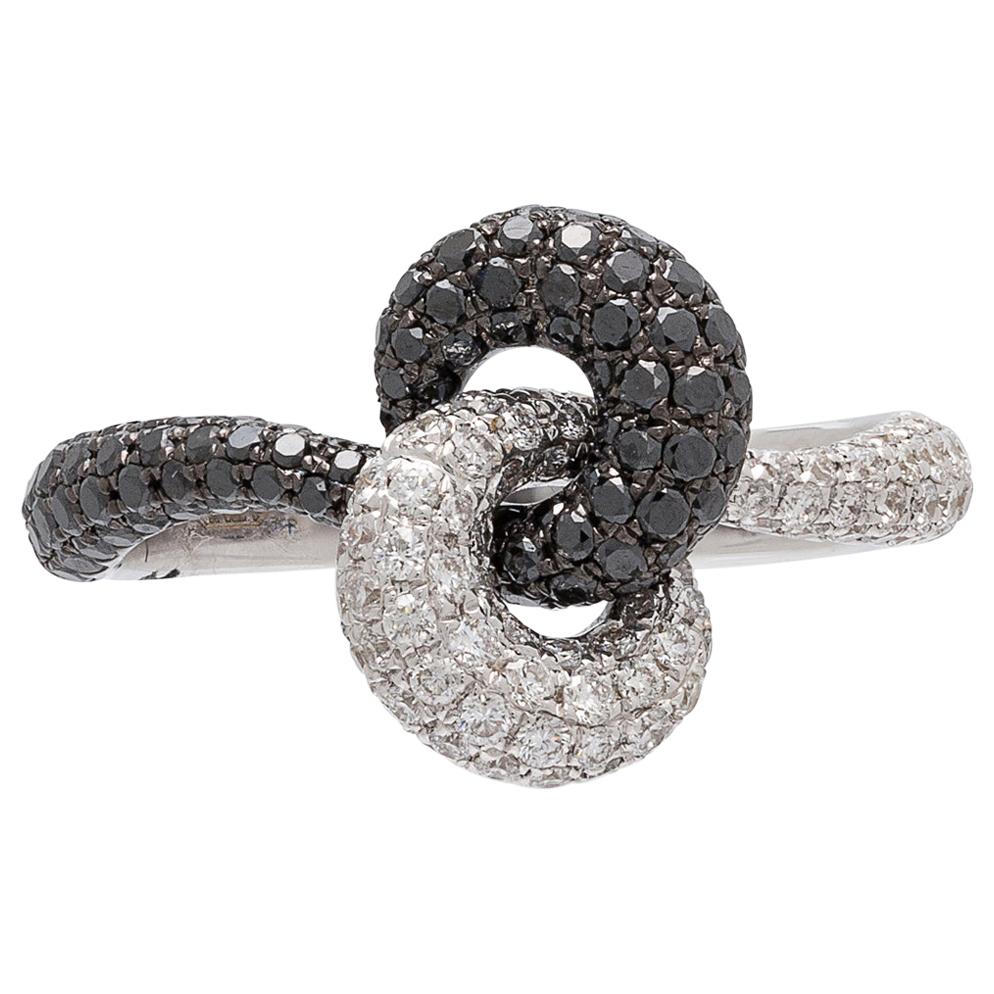Piero Milano Black and White Diamond Knot Ring For Sale