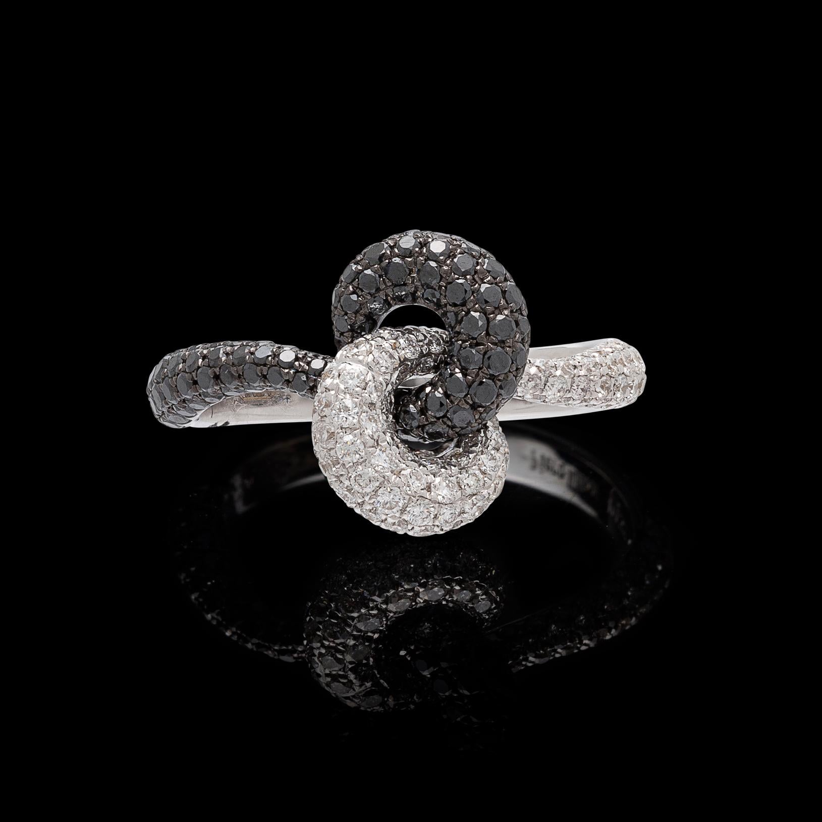 Piero Milano Black and White Diamond Knot Ring For Sale 1