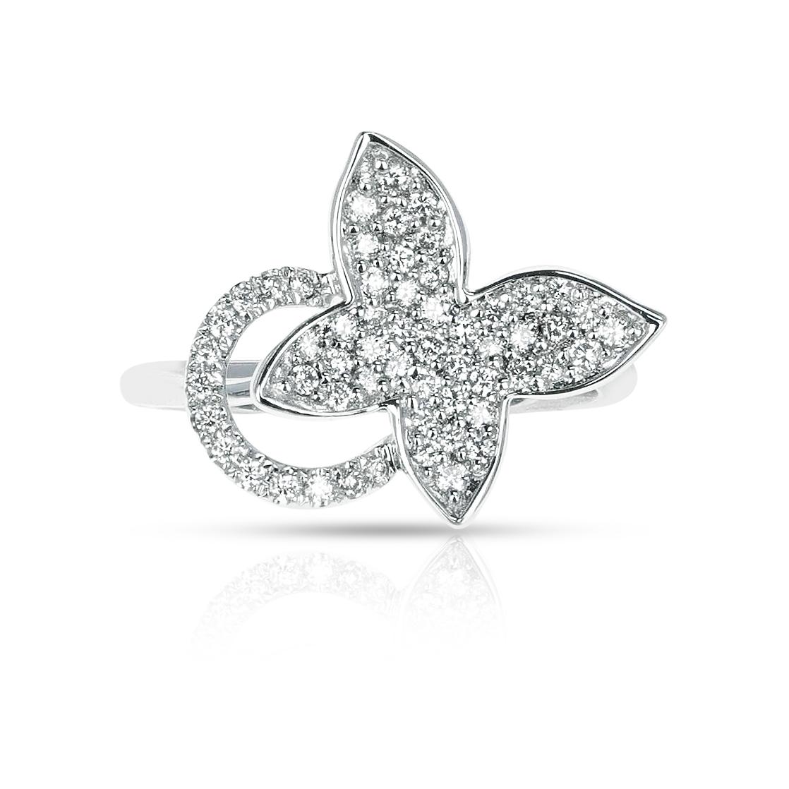 A Butterfly and Halo Diamond Ring made in 18 Karat White Gold by Piero Milano. The ring size is US 6.25. 
