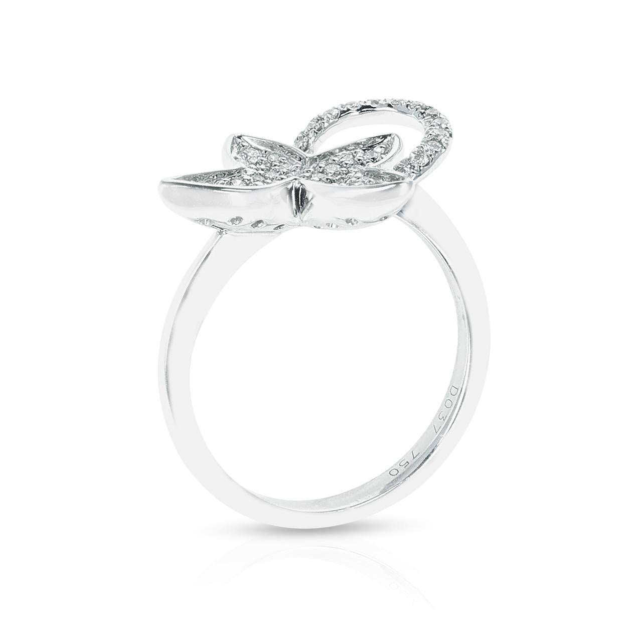 Round Cut Piero Milano Butterfly and Halo Diamond Ring, 18k White
