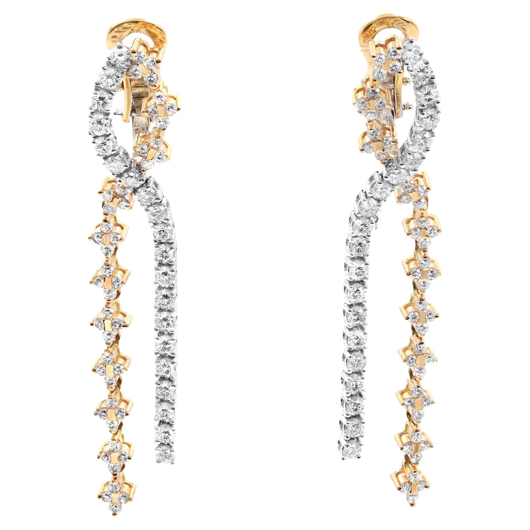 Piero Milano Natural Diamond Drop Earrings Two Tone 18K Gold, 2.26cttw For Sale