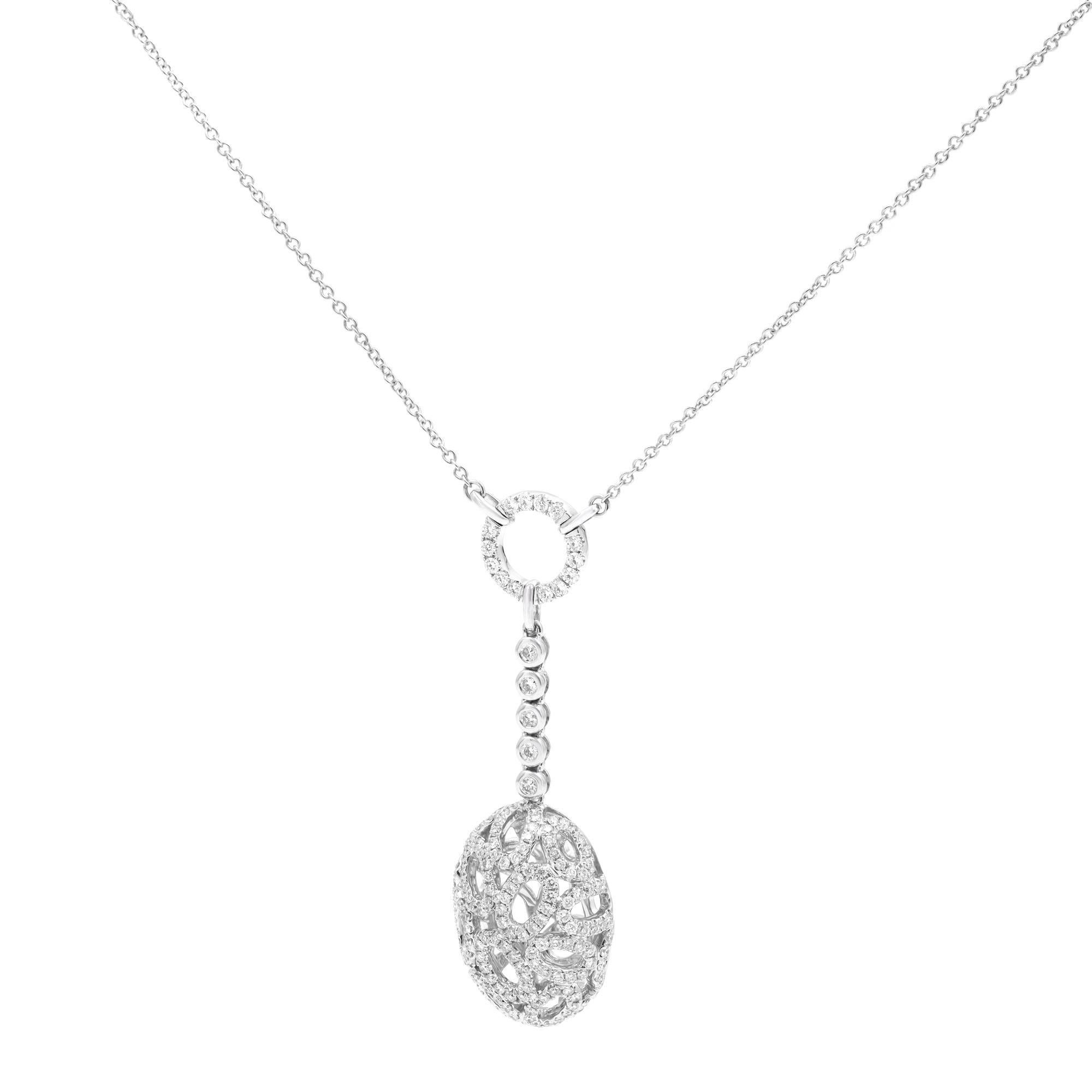 Modern Piero Milano Natural Diamond Drop Pendant Necklace 18k White Gold 1.33cttw  For Sale