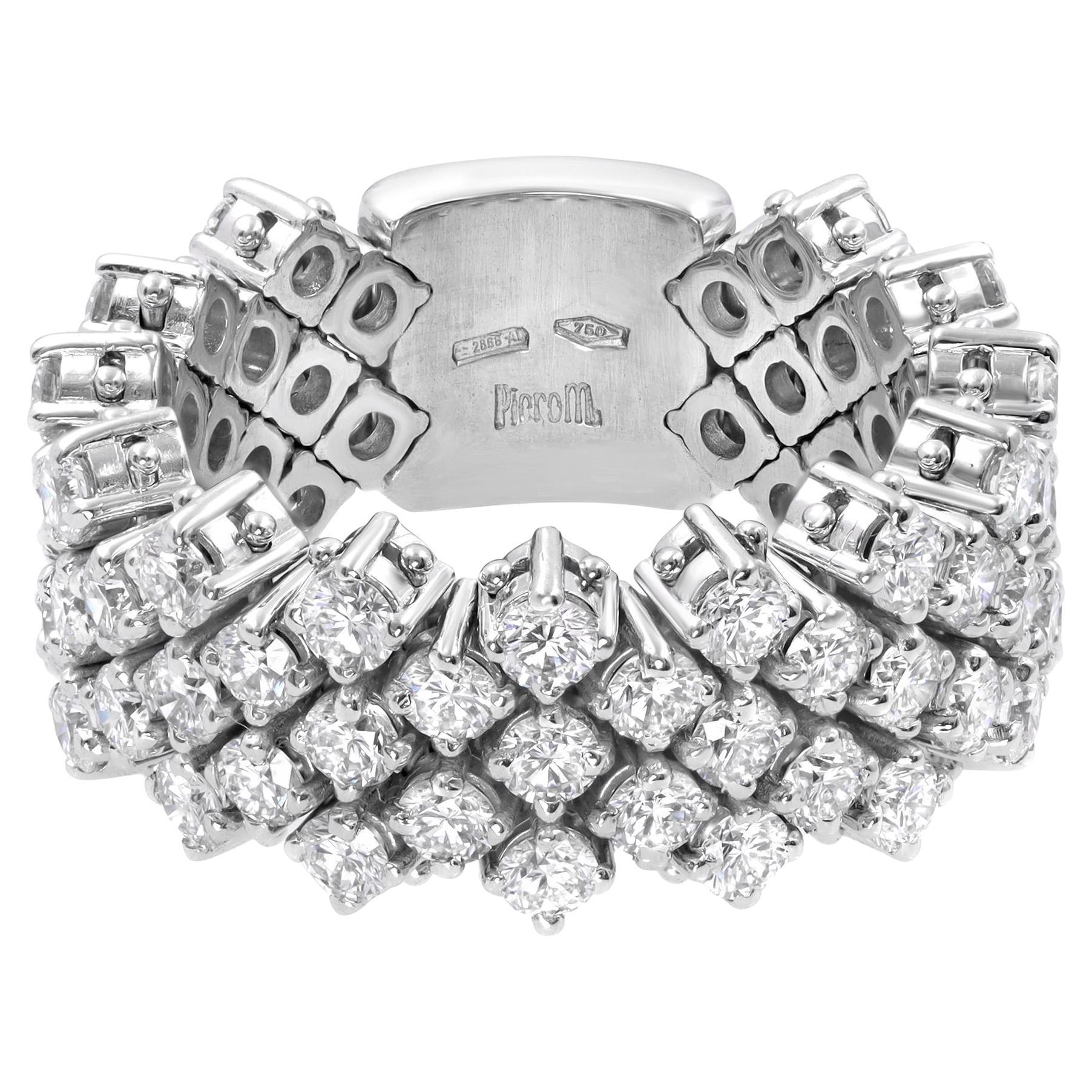 Piero Milano Natural Diamond Flexible Ring 18k White Gold 3.48cttw
