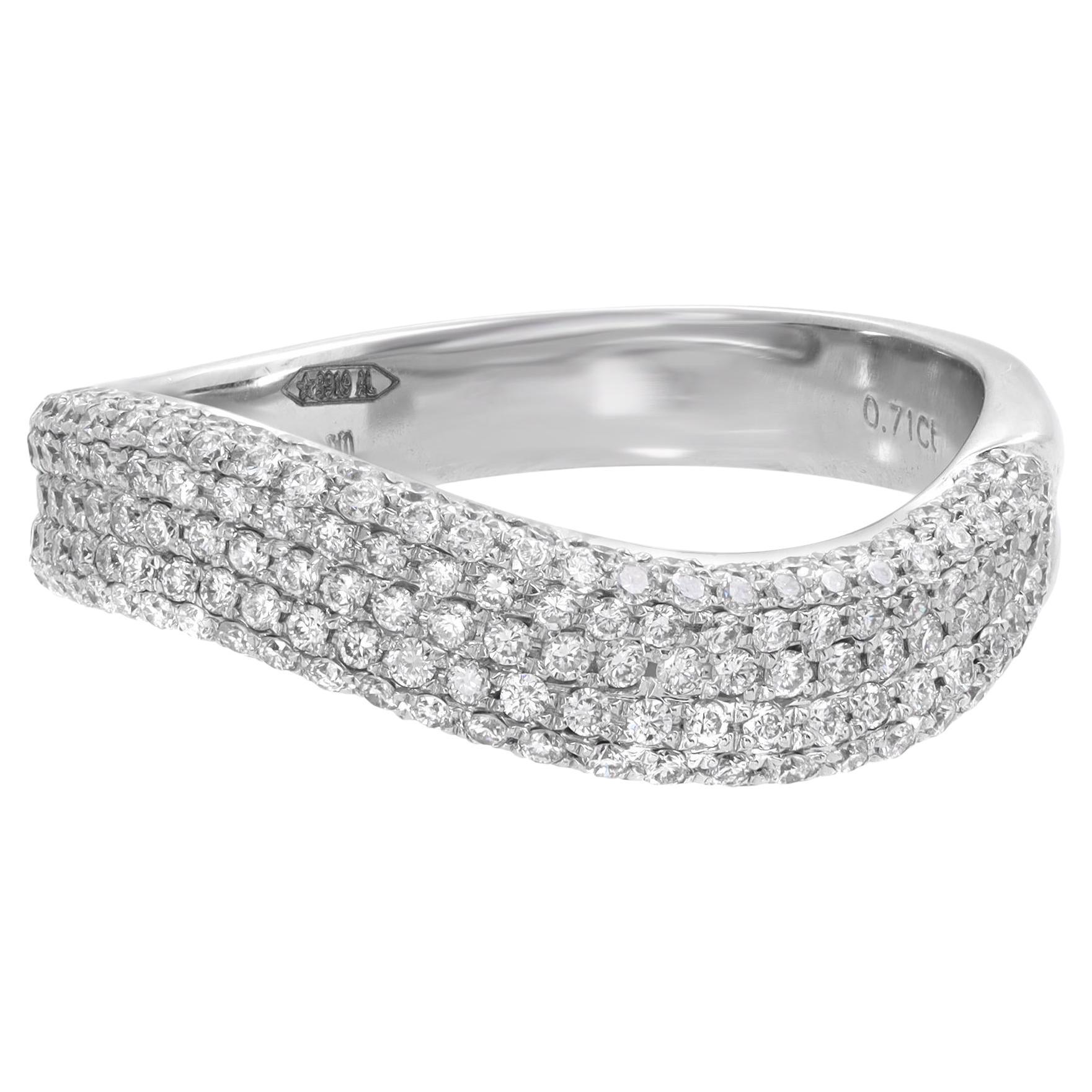 Piero Milano Natural Diamond Pave Curved Ring 18k White Gold 0.71 Cttw For Sale