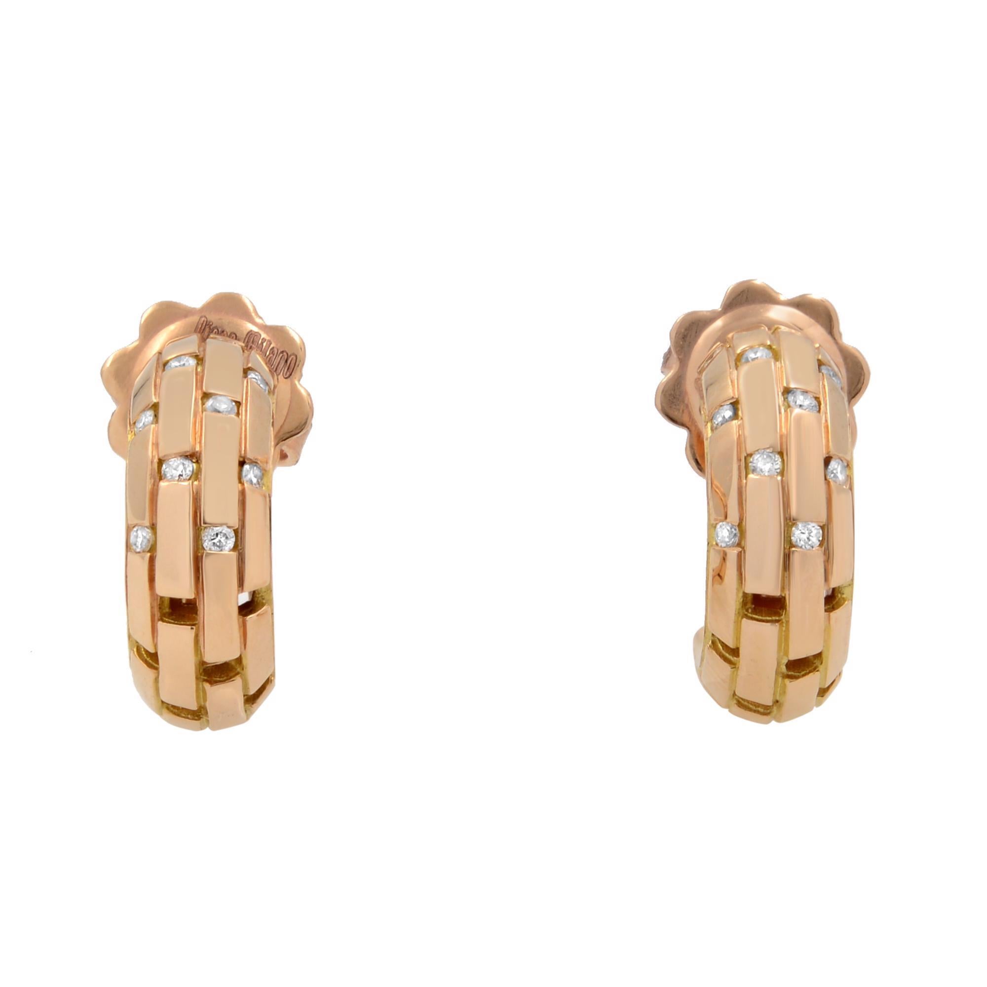 Piero Milano natural diamond Huggie earrings in 18k rose gold. These unique diamonds will give you the glamorous look every girl deserves. Total carat weight: 0.10. Diamond color: G-H and VS clarity. Comes with a box and Chronostore appraisal.