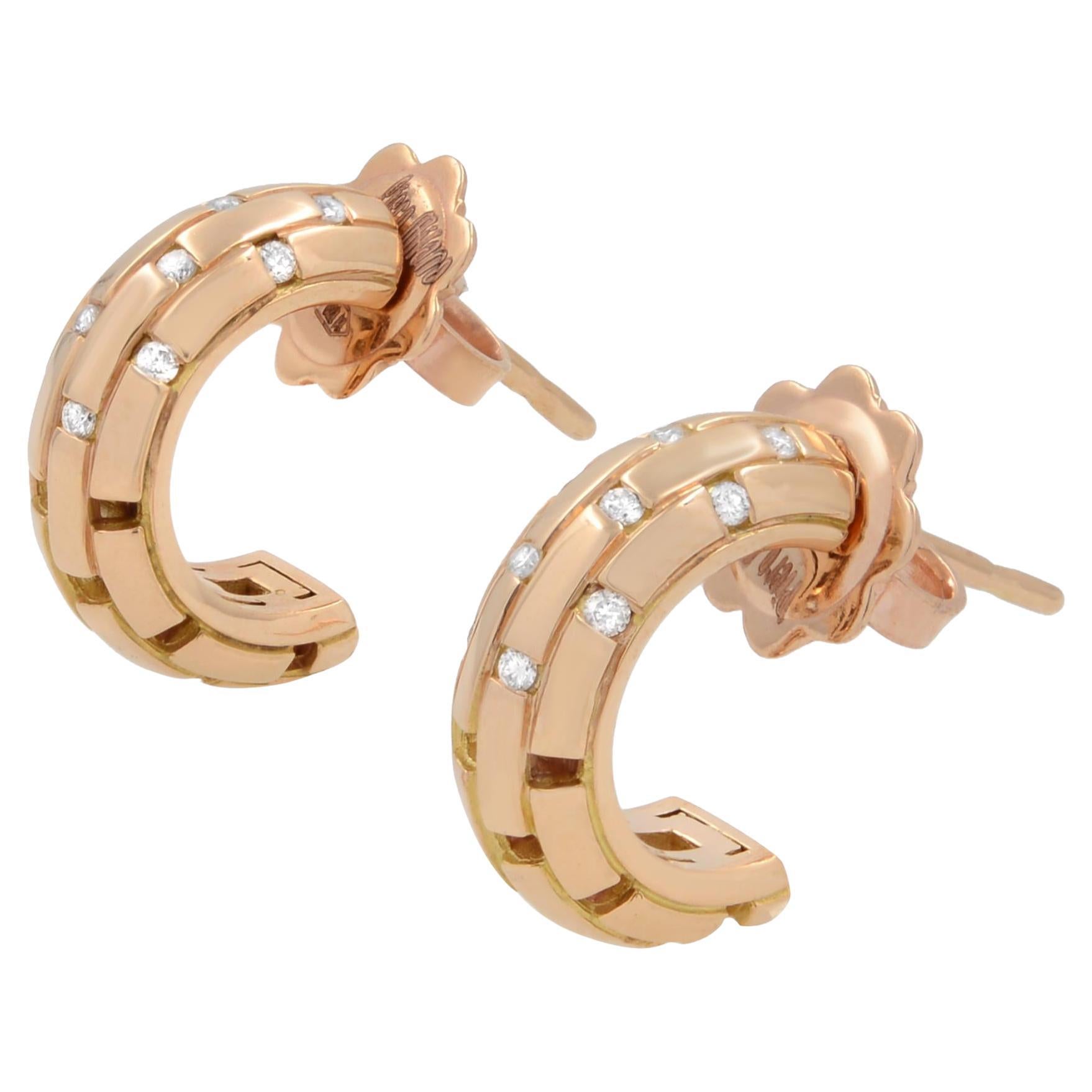 Piero Milano Natural Diamonds Mini Huggie Earrings 18k Rose Gold 0.10cttw For Sale