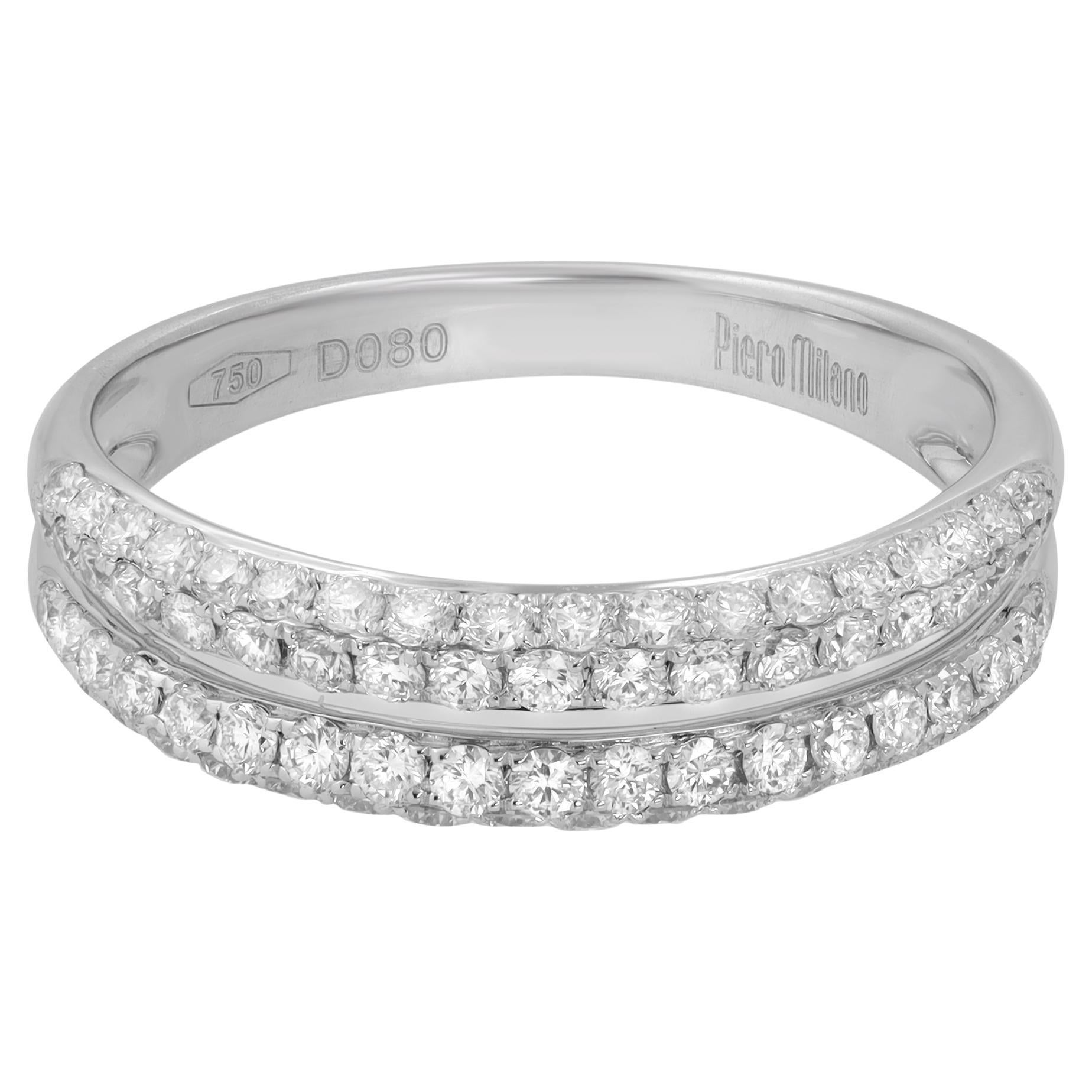 Piero Milano Natural Pave Diamond Ring 18k White Gold 0.80cttw For Sale