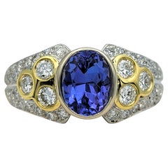 Piero Milano Oval Cut Tanzanite & Diamond Cocktail Ring in 18 Karat Yellow Gold