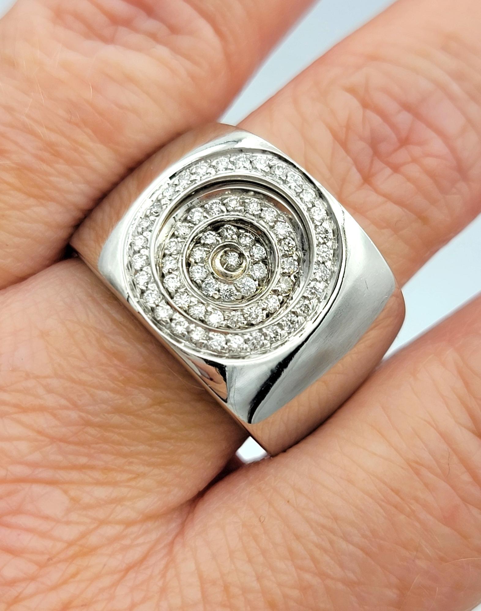 Piero Milano Pavé Diamond Concentric Circle Wide 18 Karat White Gold Band Ring For Sale 4