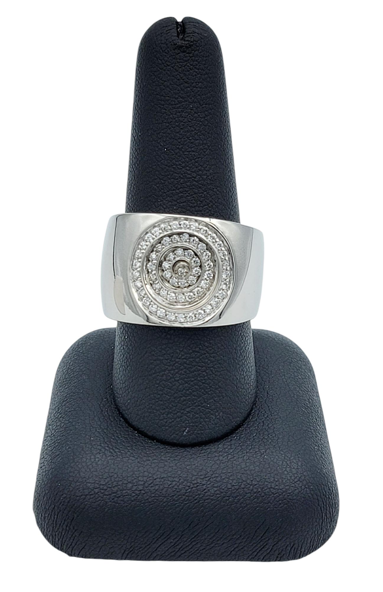 Piero Milano Pavé Diamond Concentric Circle Wide 18 Karat White Gold Band Ring For Sale 5