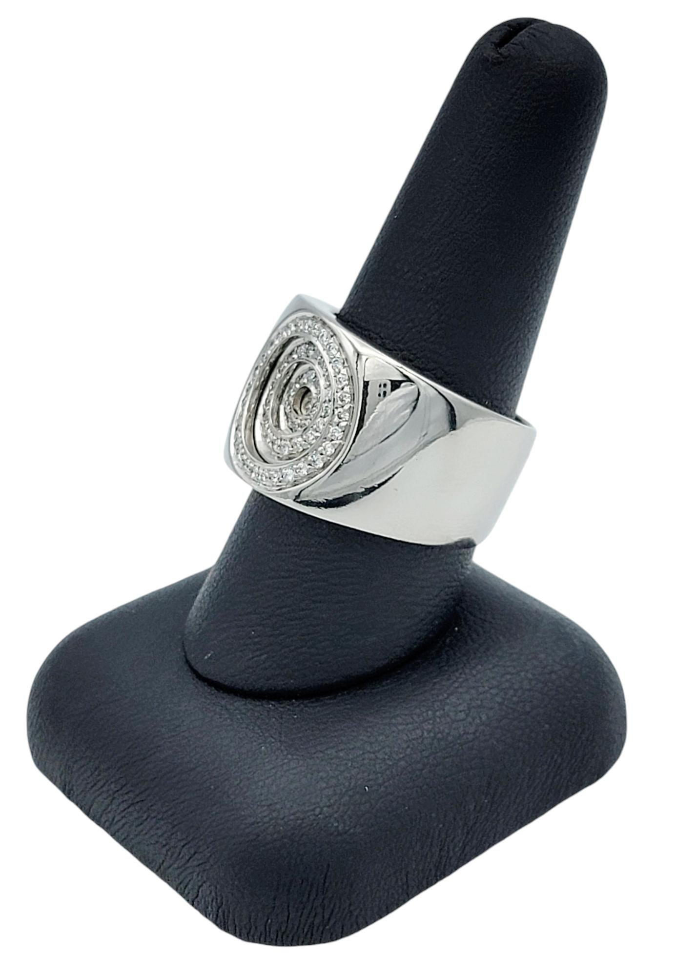 Piero Milano Pavé Diamond Concentric Circle Wide 18 Karat White Gold Band Ring For Sale 6