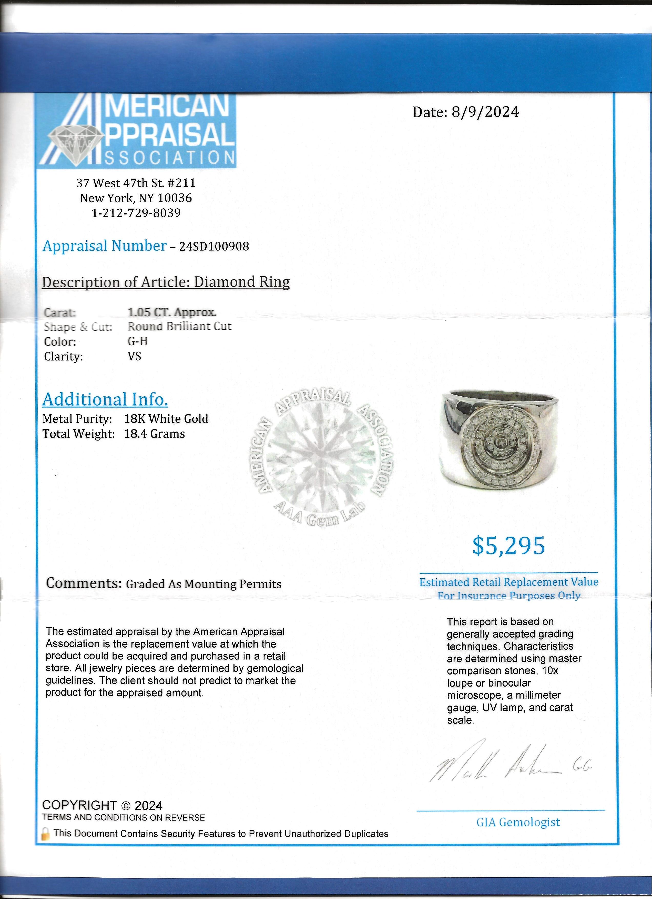 Piero Milano Pavé Diamond Concentric Circle Wide 18 Karat White Gold Band Ring For Sale 7