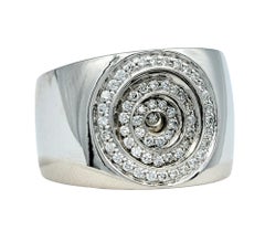 Piero Milano Pavé Diamond Concentric Circle Wide 18 Karat White Gold Band Ring