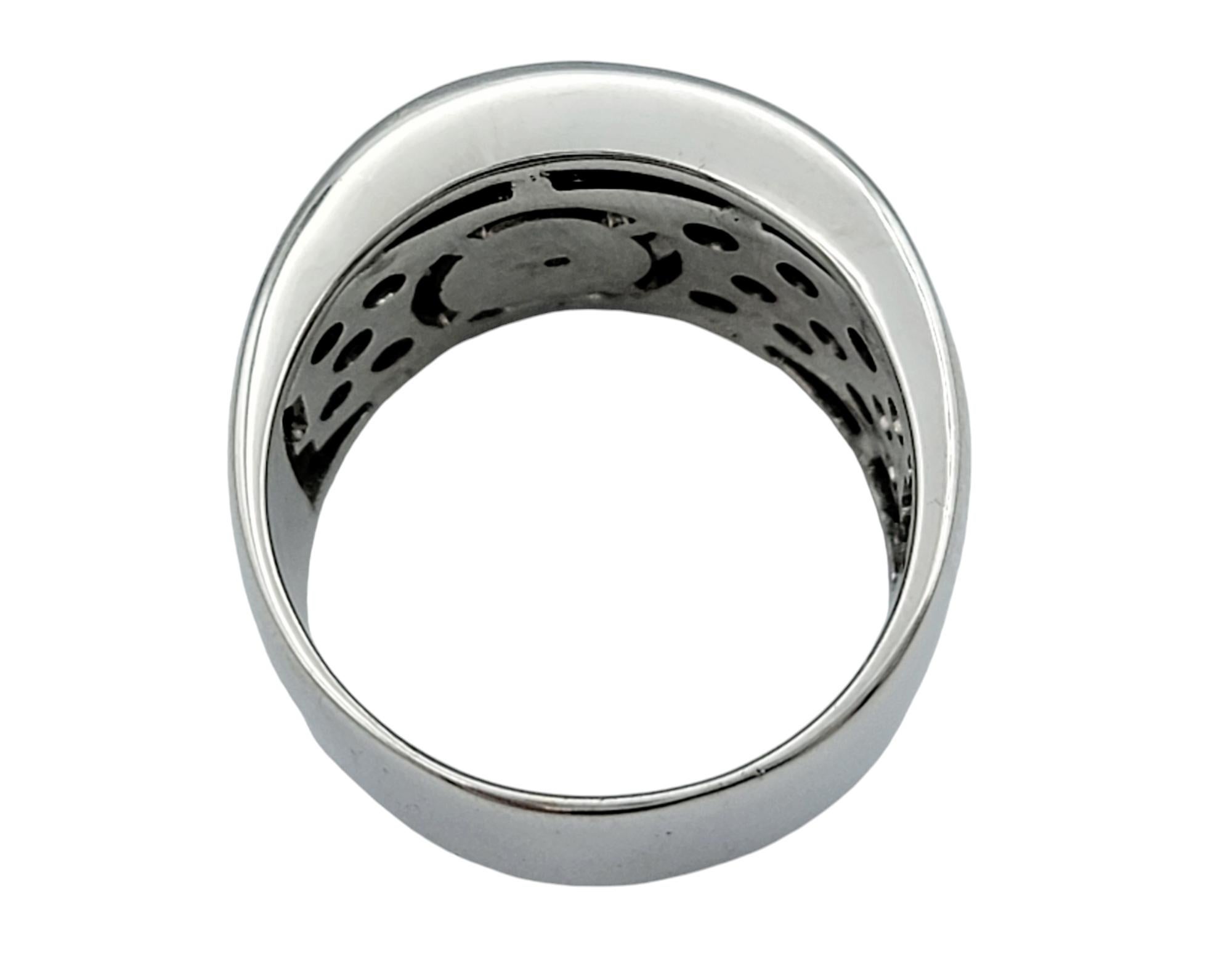 Round Cut Piero Milano Pavé Diamond Concentric Circle Wide 18 Karat White Gold Band Ring For Sale