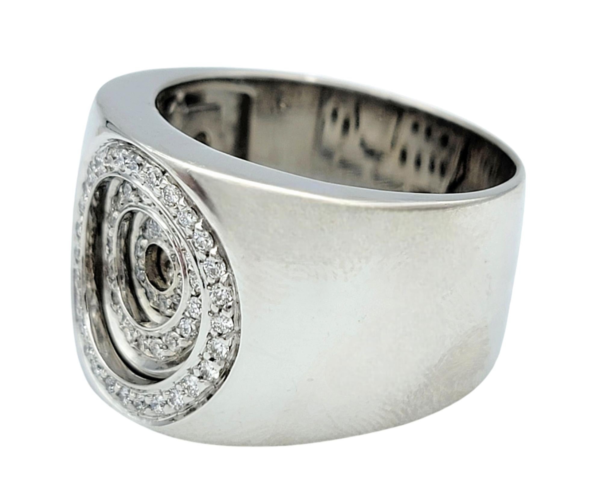 Women's or Men's Piero Milano Pavé Diamond Concentric Circle Wide 18 Karat White Gold Band Ring For Sale