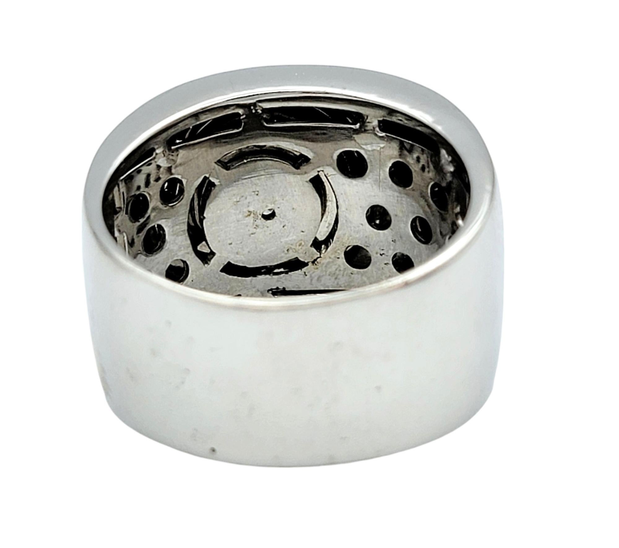 Piero Milano Pavé Diamond Concentric Circle Wide 18 Karat White Gold Band Ring For Sale 1