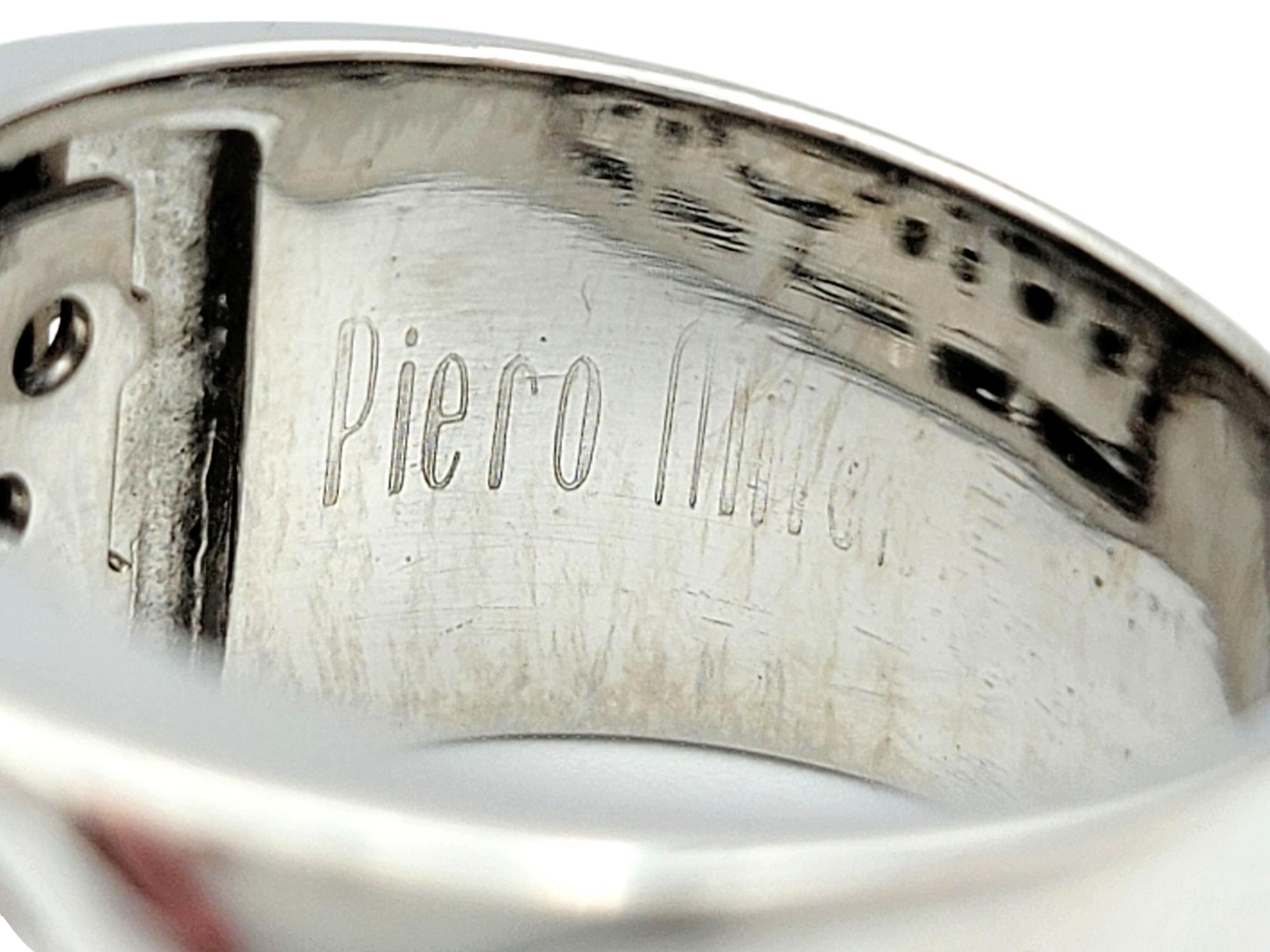 Piero Milano Pavé Diamond Concentric Circle Wide 18 Karat White Gold Band Ring For Sale 2