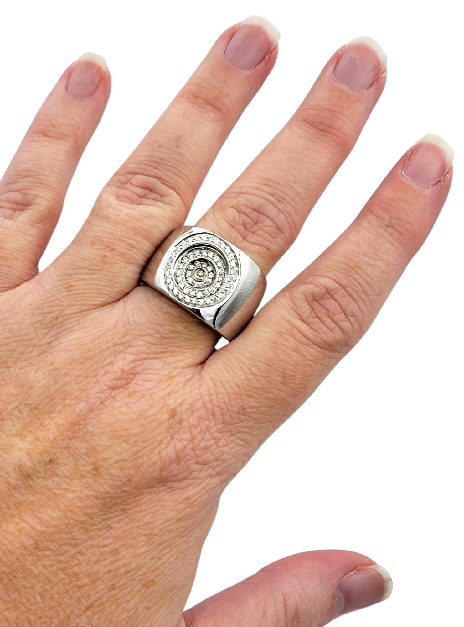 Piero Milano Pavé Diamond Concentric Circle Wide 18 Karat White Gold Band Ring For Sale 3