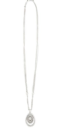 Piero Milano Triple Diamond Halo Teardrop Multi-Strand Pendant Necklace 18K Gold