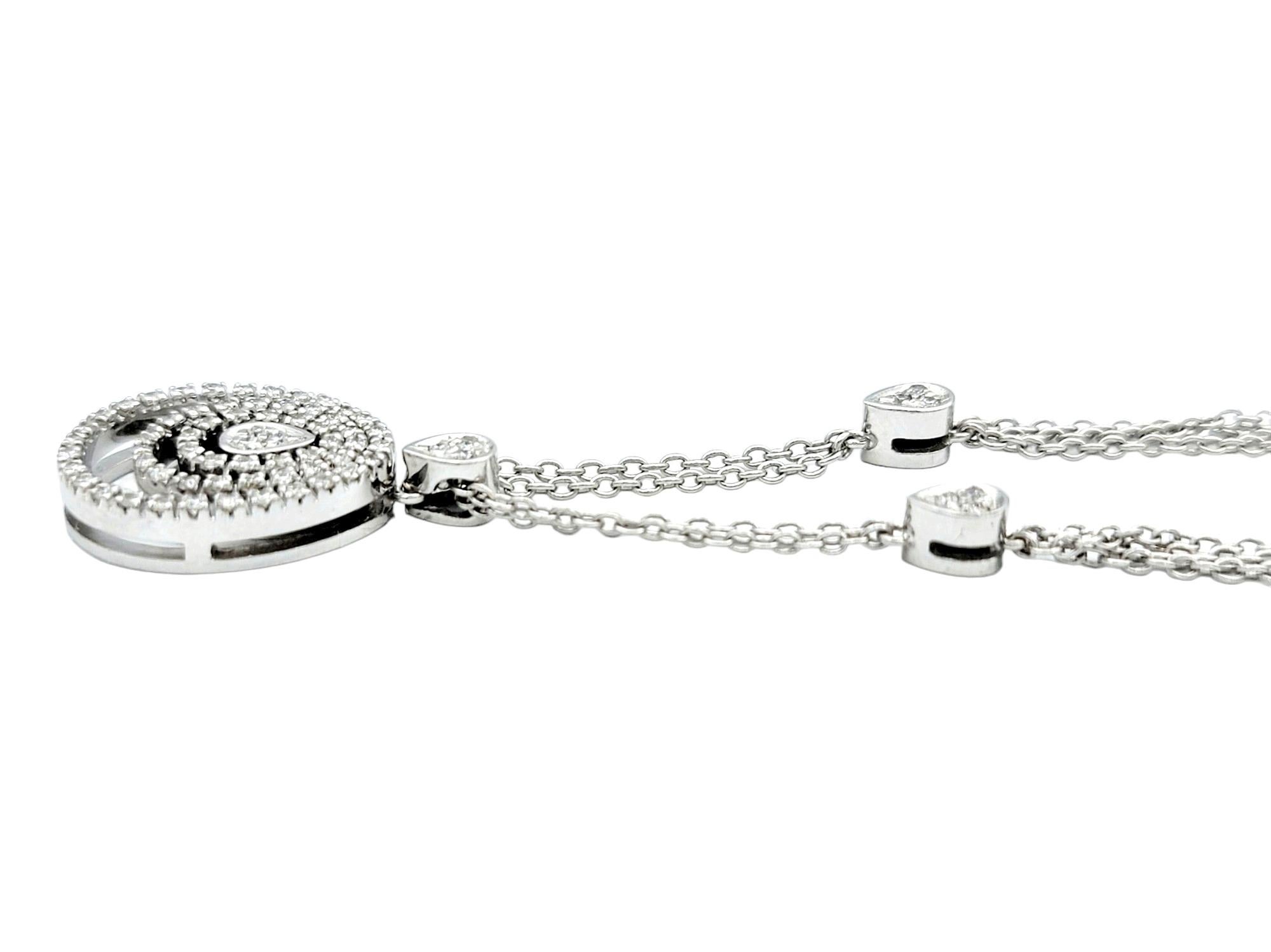 Contemporary Piero Milano Triple Teardrop Diamond Halo Pendant Multi-Strand 18K Necklace  For Sale