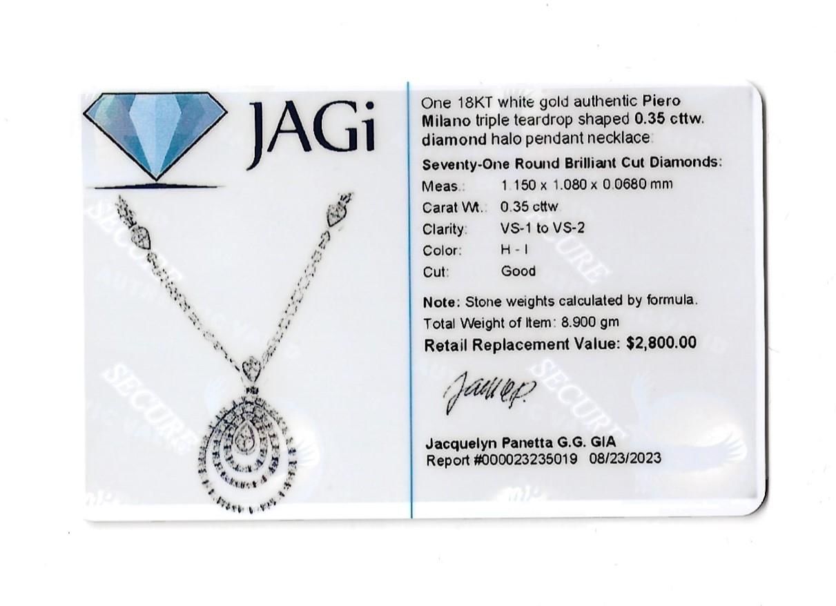 Piero Milano Triple Teardrop Diamond Halo Pendant Multi-Strand 18K Necklace  For Sale 2