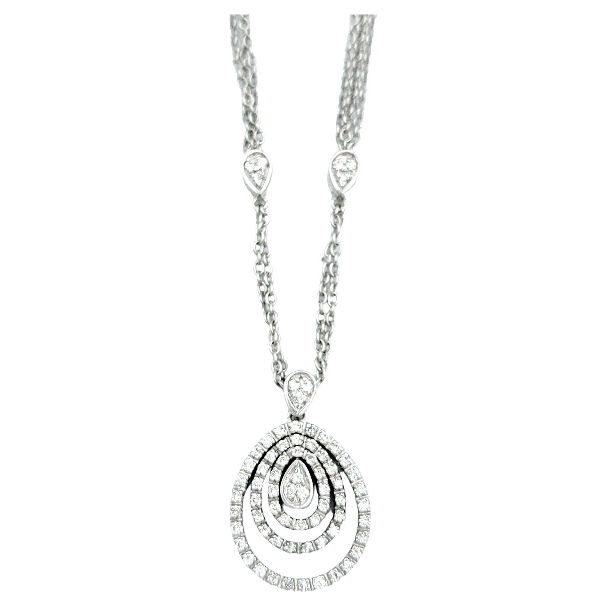Piero Milano Triple Teardrop Diamond Halo Pendant Multi-Strand 18K Necklace  For Sale