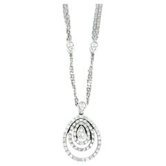 Piero Milano Triple Teardrop Diamond Halo Pendant Multi-Strand 18K Necklace 