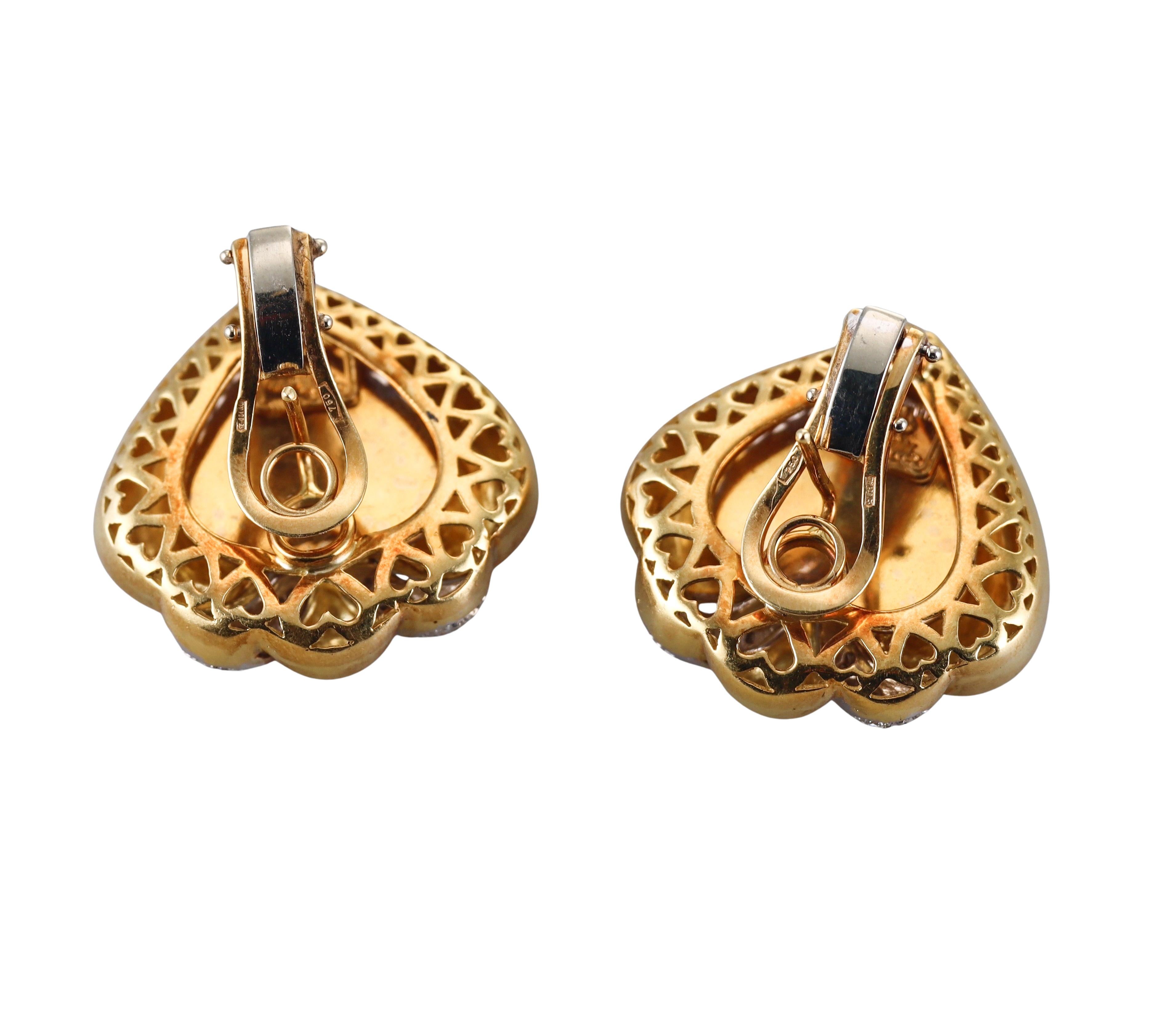 Piero Milano Vintage Gold Mabe Perle Diamant Herz Ohrringe (Rundschliff) im Angebot